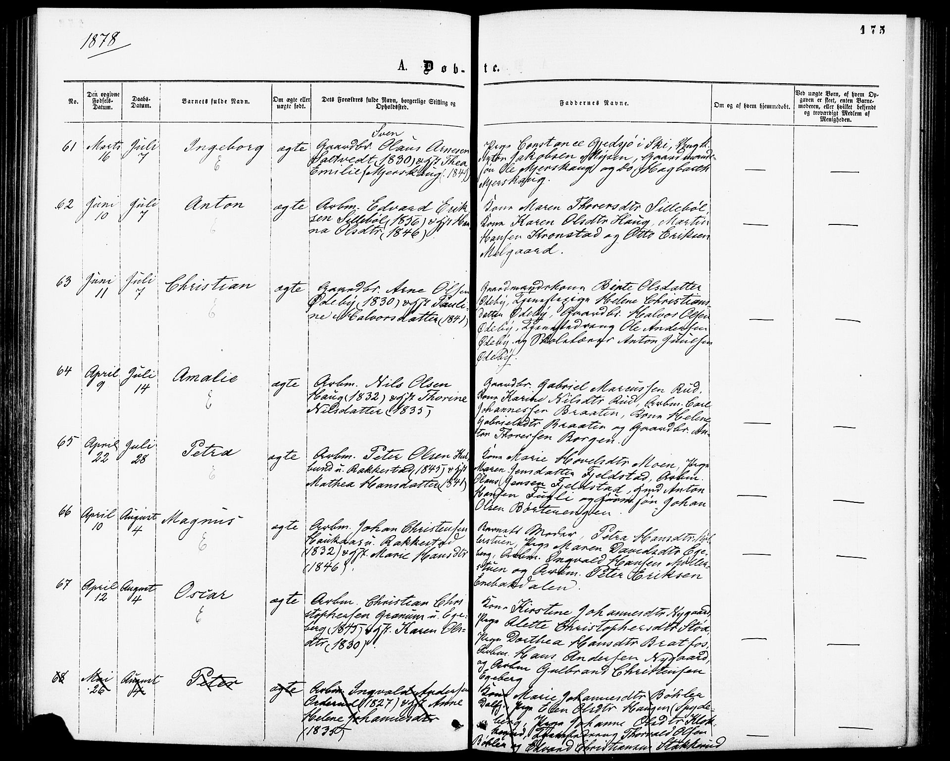 Enebakk prestekontor Kirkebøker, AV/SAO-A-10171c/F/Fa/L0011: Parish register (official) no. I 11, 1862-1882, p. 175