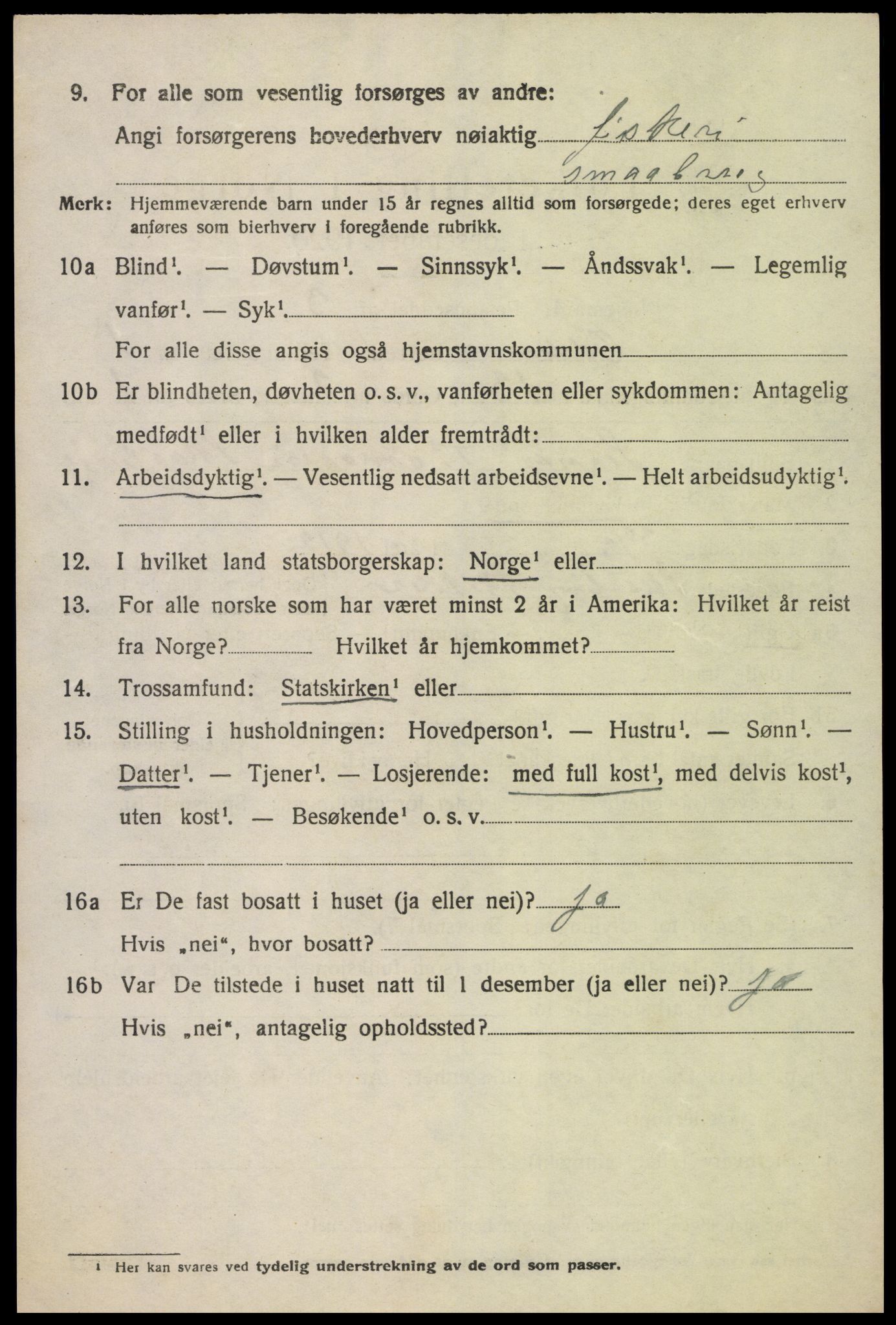 SAK, 1920 census for Oddernes, 1920, p. 2166