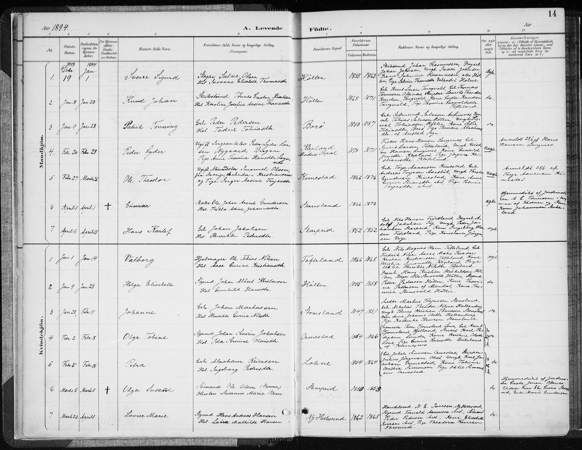 Søgne sokneprestkontor, SAK/1111-0037/F/Fa/Fab/L0013: Parish register (official) no. A 13, 1892-1911, p. 14
