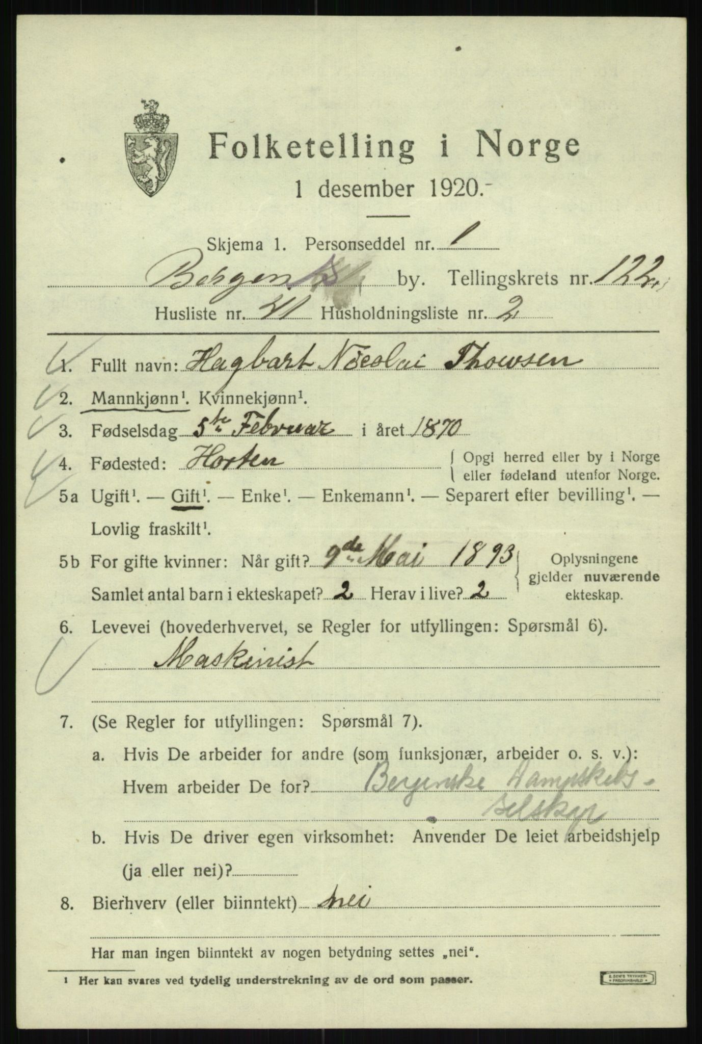 SAB, 1920 census for Bergen, 1920, p. 206538