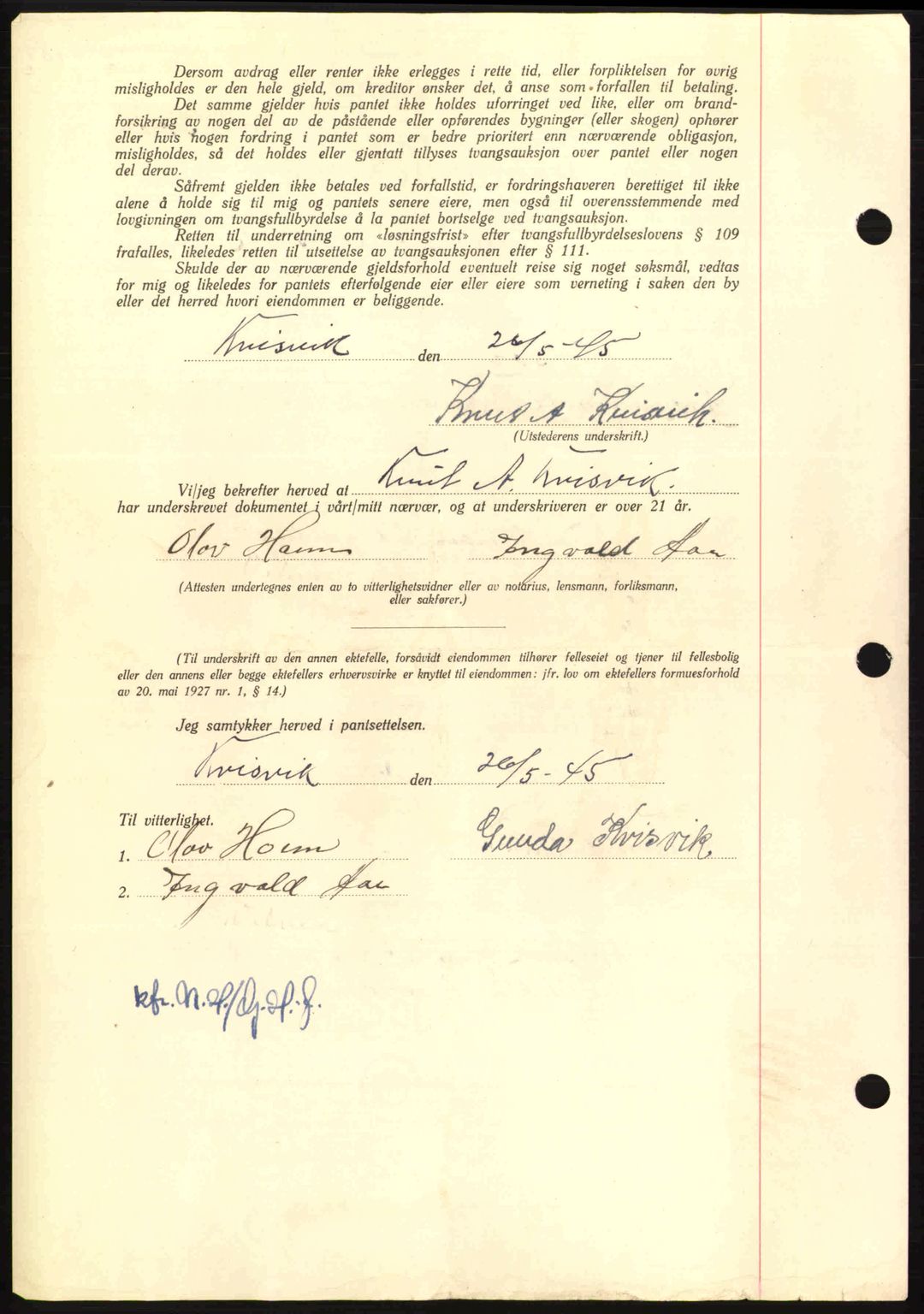 Nordmøre sorenskriveri, AV/SAT-A-4132/1/2/2Ca: Mortgage book no. B92, 1944-1945, Diary no: : 881/1945