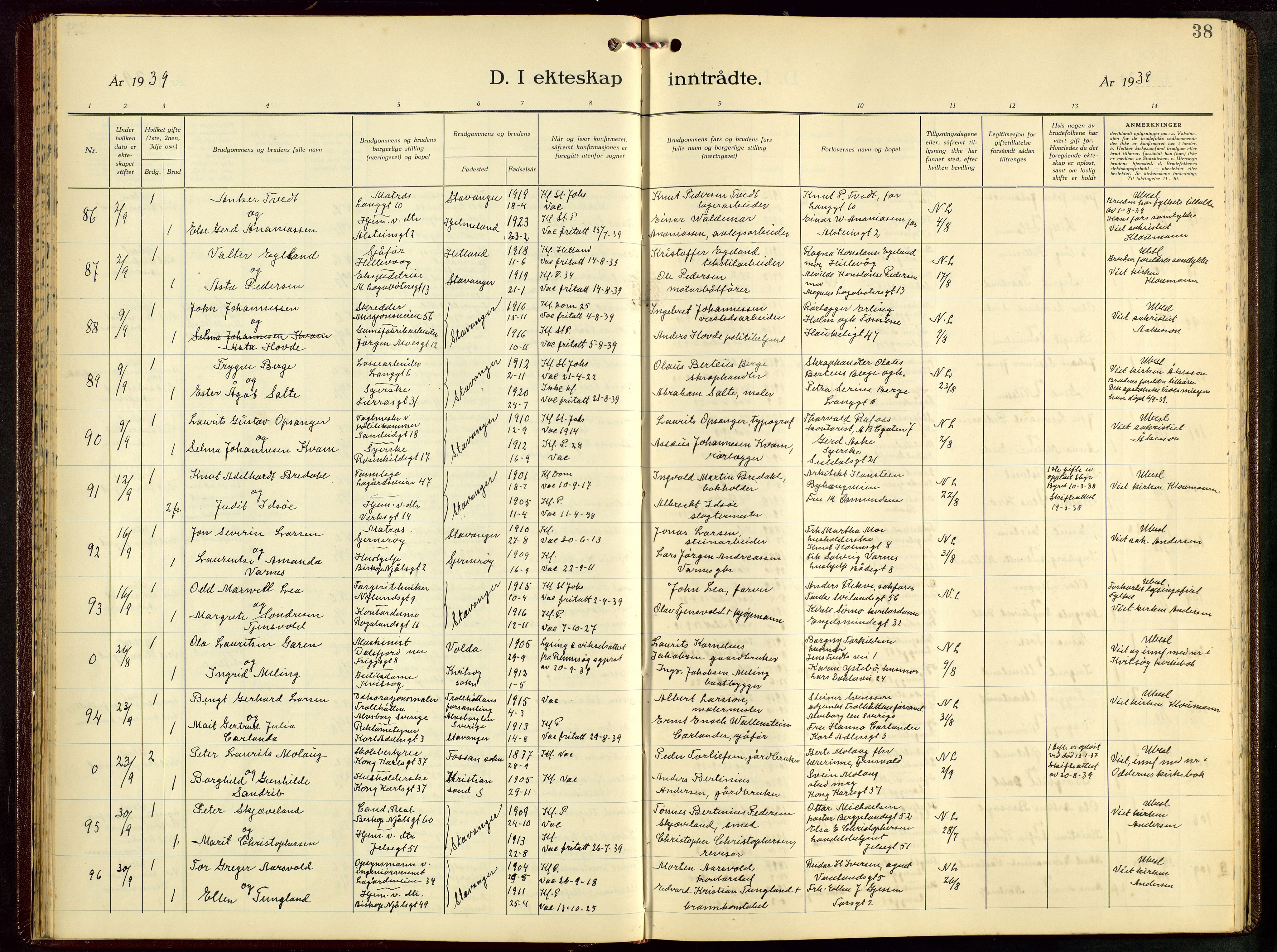 St. Petri sokneprestkontor, AV/SAST-A-101813/001/30/30BB/L0012: Parish register (copy) no. B 12, 1936-1951, p. 38