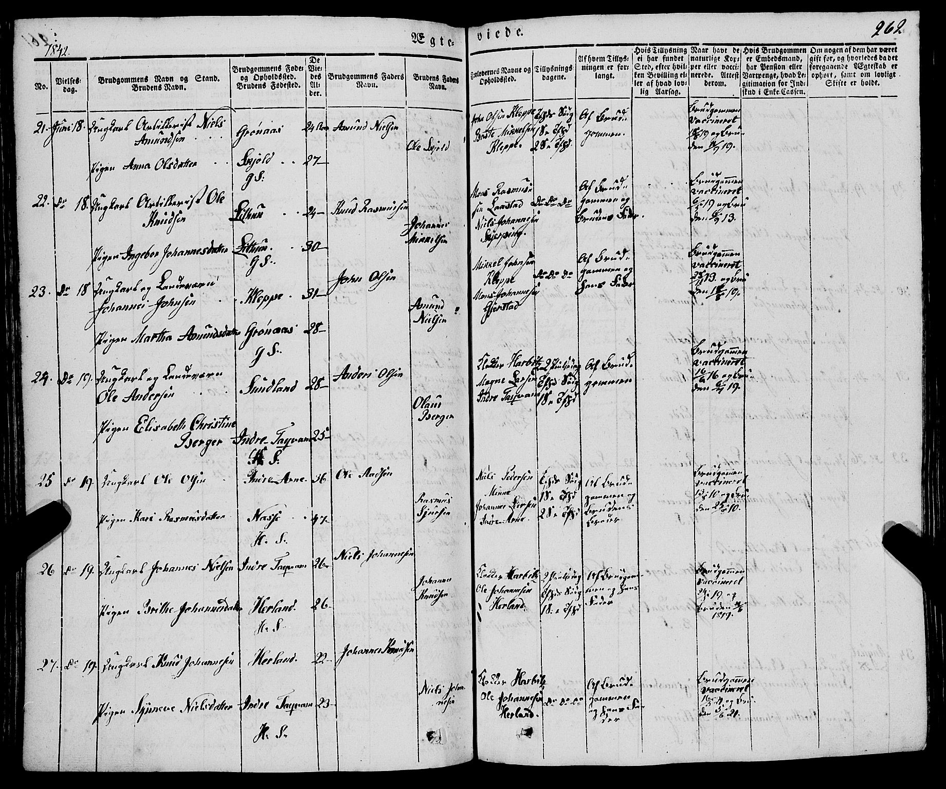 Haus sokneprestembete, AV/SAB-A-75601/H/Haa: Parish register (official) no. A 15, 1838-1847, p. 262