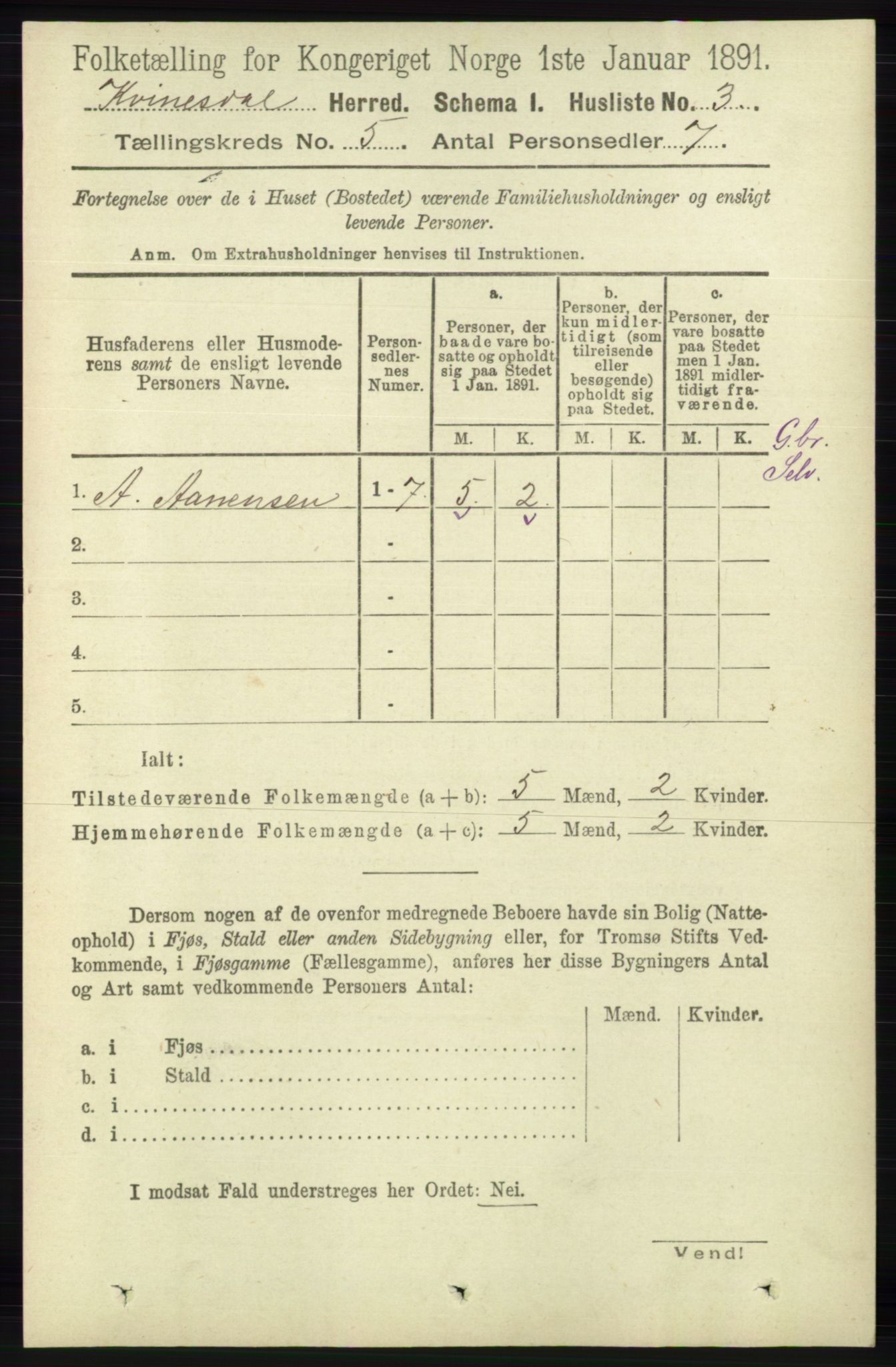 RA, 1891 census for 1037 Kvinesdal, 1891, p. 1626