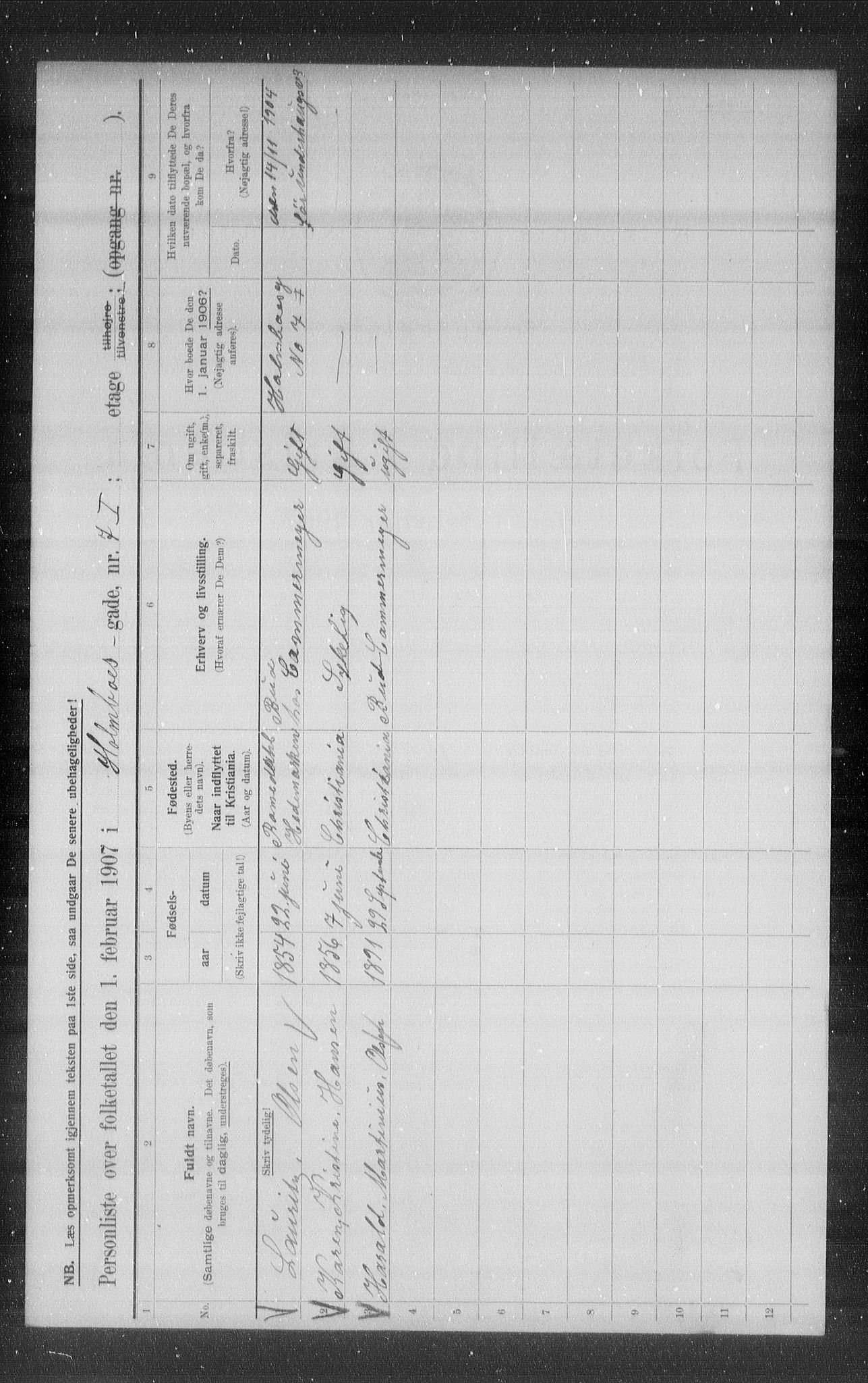 OBA, Municipal Census 1907 for Kristiania, 1907, p. 20968