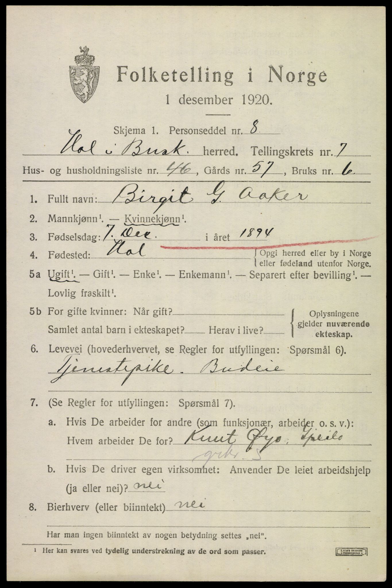 SAKO, 1920 census for Hol (Buskerud), 1920, p. 4079