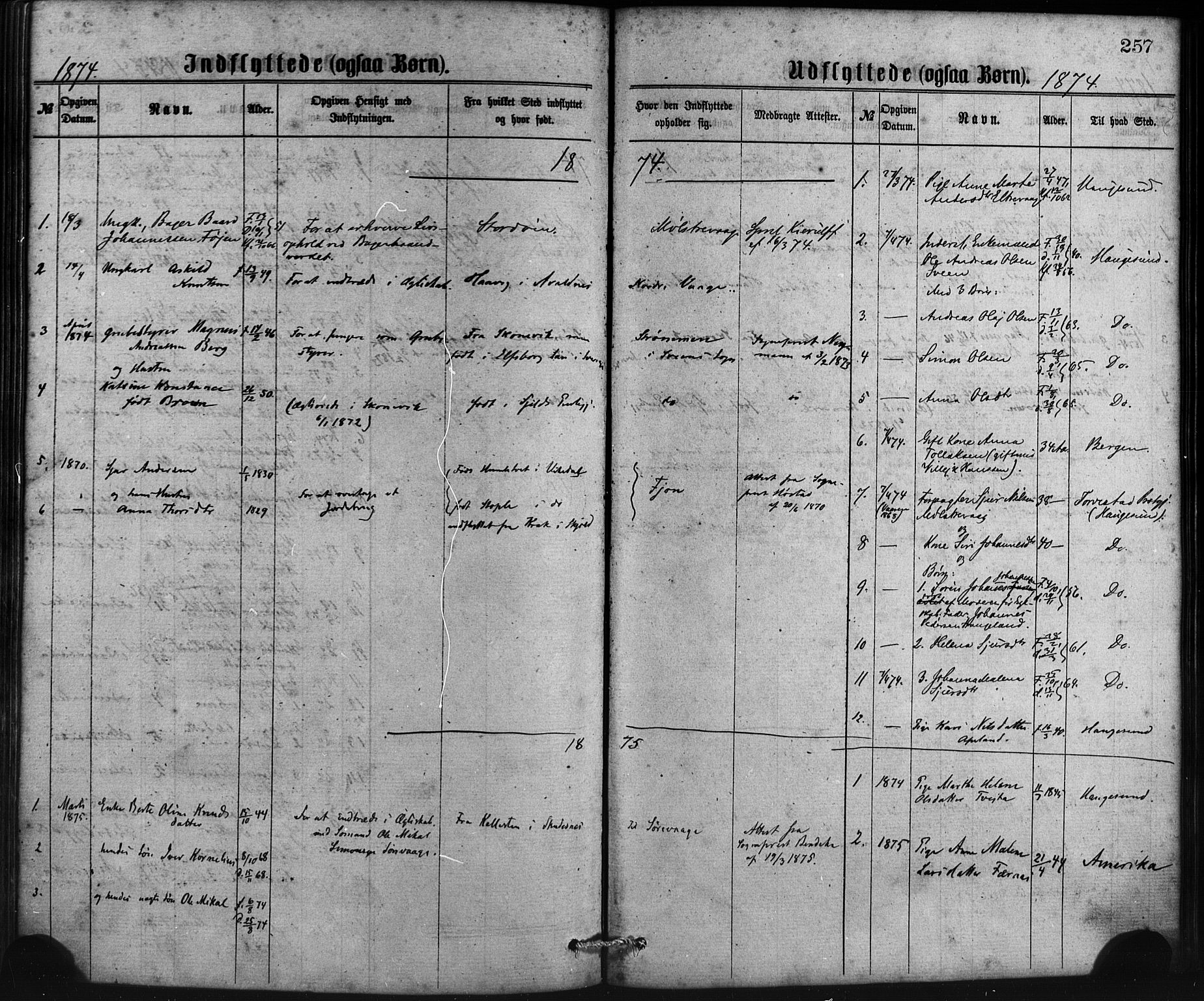 Sveio Sokneprestembete, SAB/A-78501/H/Haa: Parish register (official) no. B 1, 1870-1883, p. 257