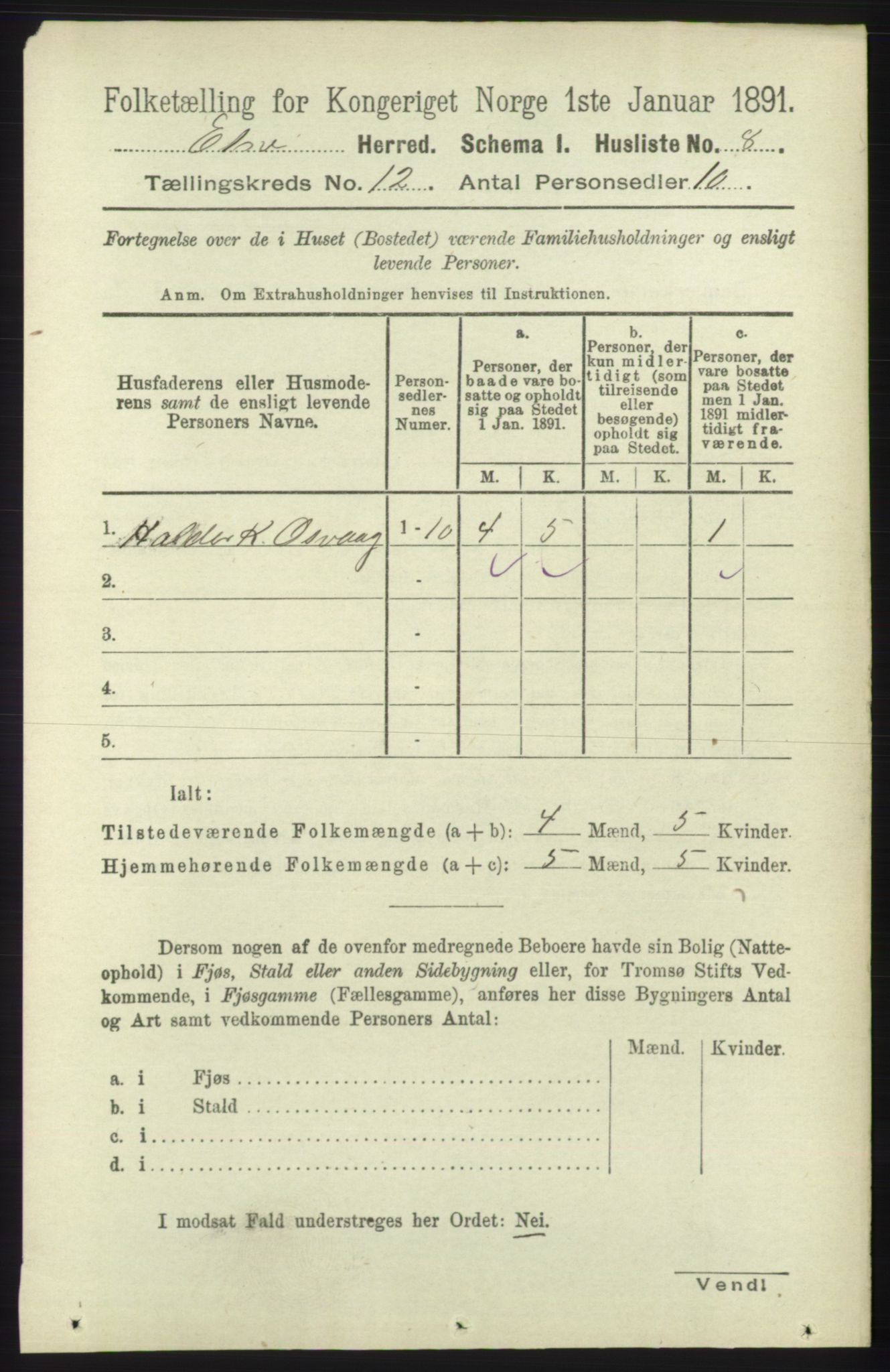 RA, 1891 census for 1211 Etne, 1891, p. 2535