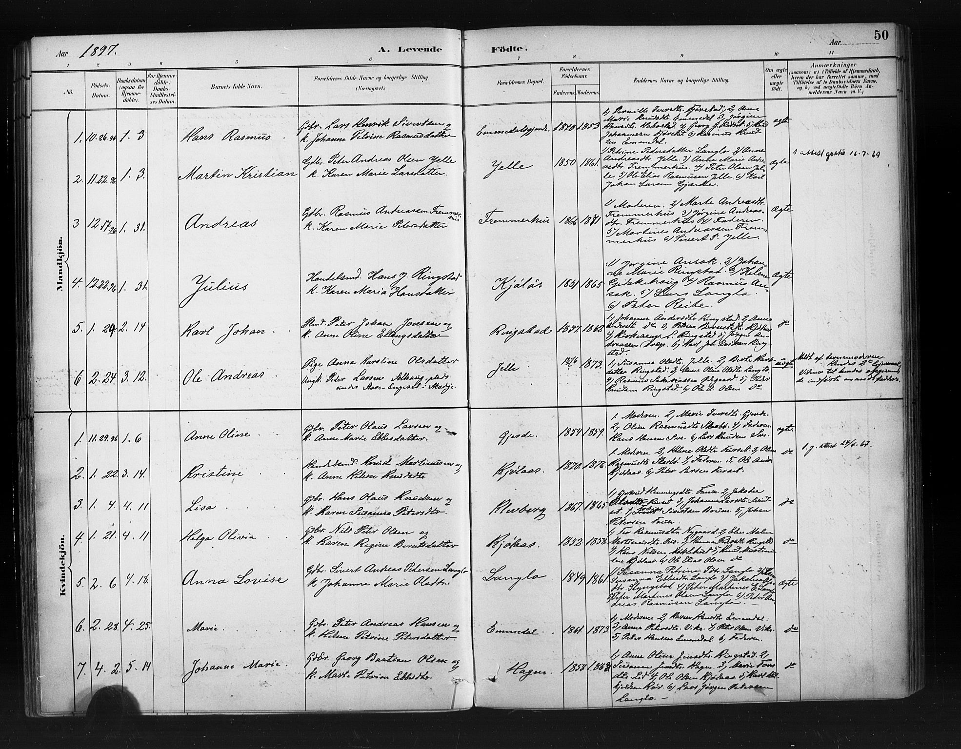 Ministerialprotokoller, klokkerbøker og fødselsregistre - Møre og Romsdal, SAT/A-1454/520/L0283: Parish register (official) no. 520A12, 1882-1898, p. 50