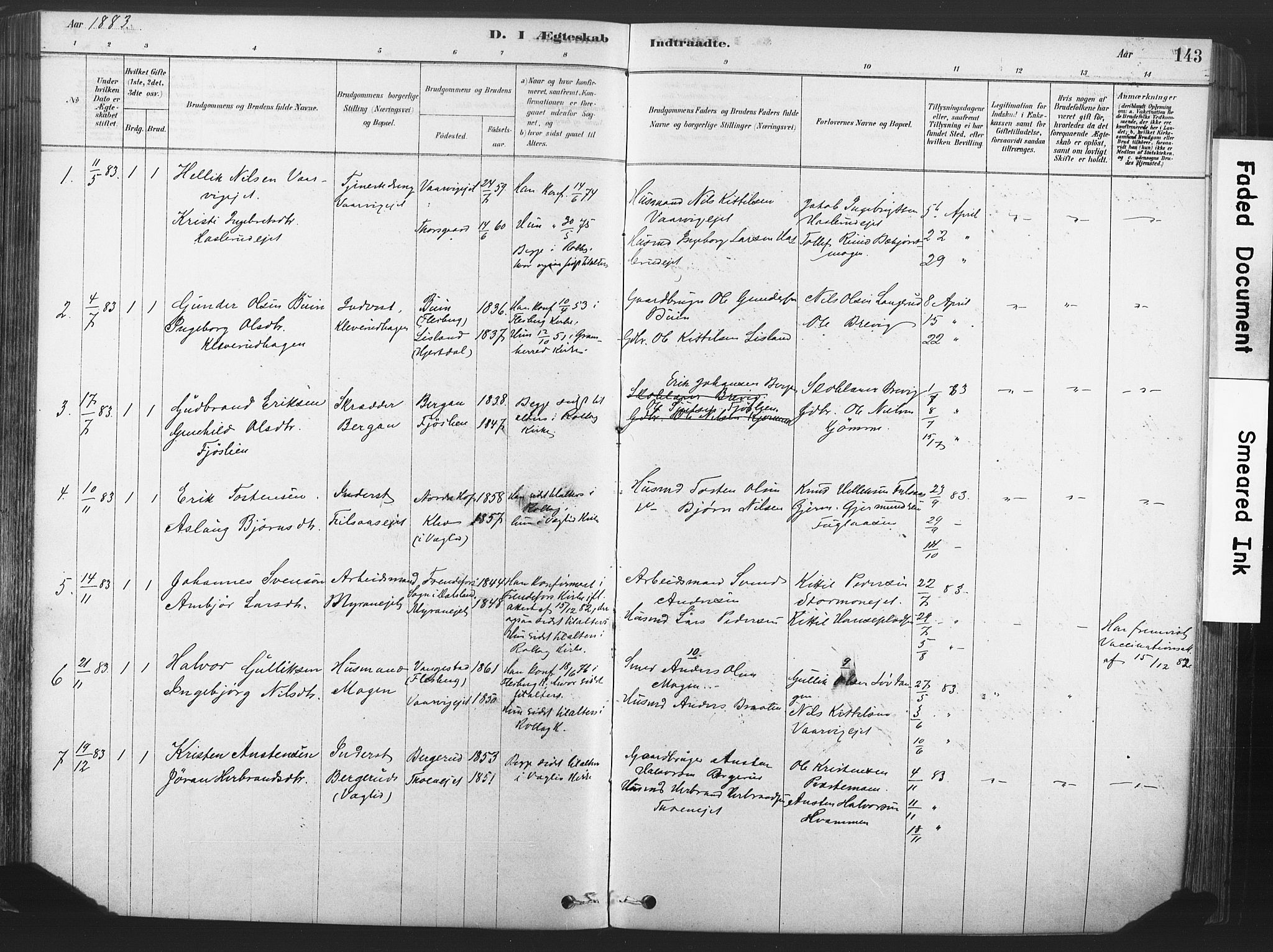 Rollag kirkebøker, AV/SAKO-A-240/F/Fa/L0011: Parish register (official) no. I 11, 1878-1902, p. 143