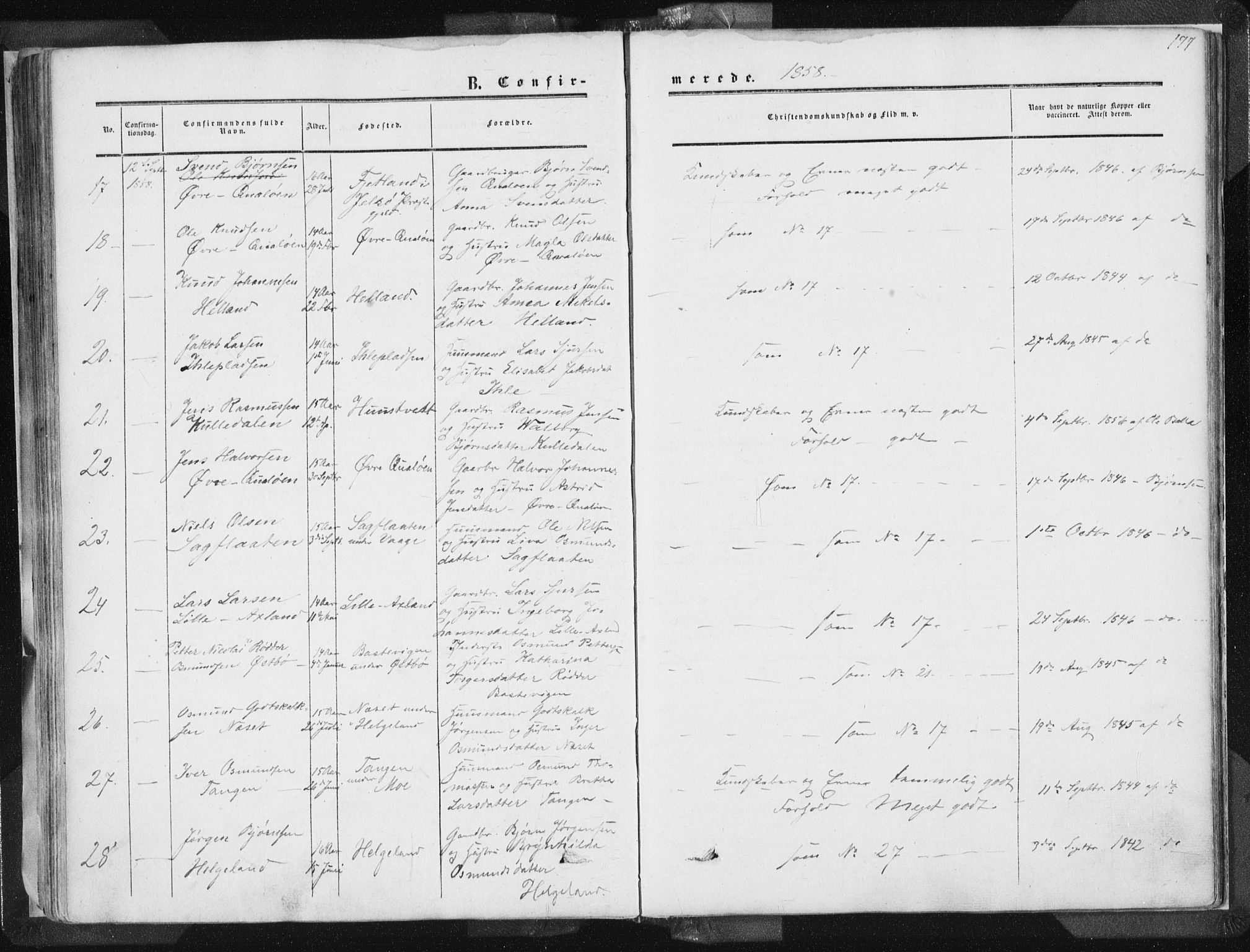 Vikedal sokneprestkontor, AV/SAST-A-101840/01/IV: Parish register (official) no. A 6.1, 1851-1867, p. 177