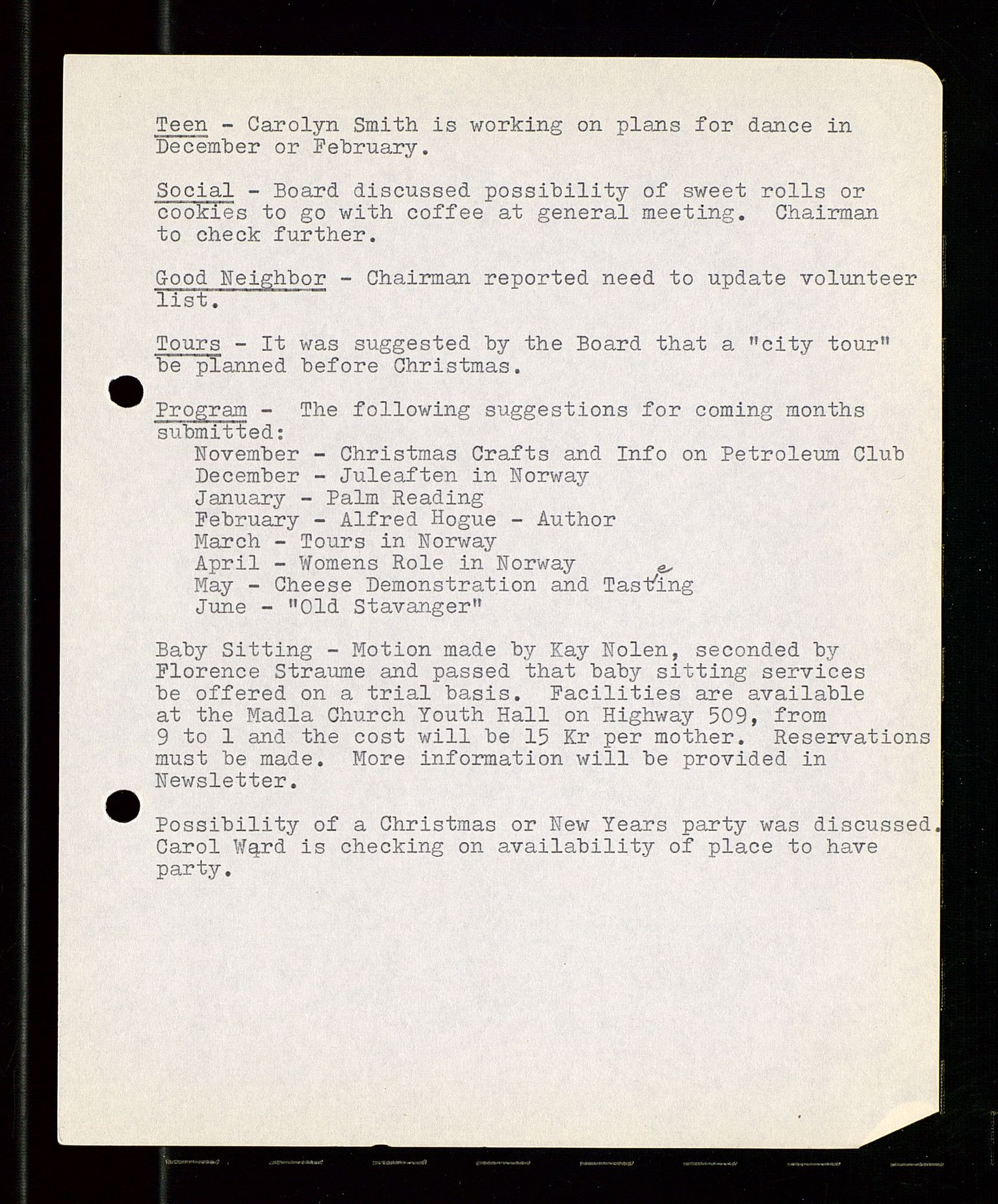 PA 1547 - Petroleum Wives Club, AV/SAST-A-101974/A/Aa/L0001: Board and General Meeting, 1970-1983