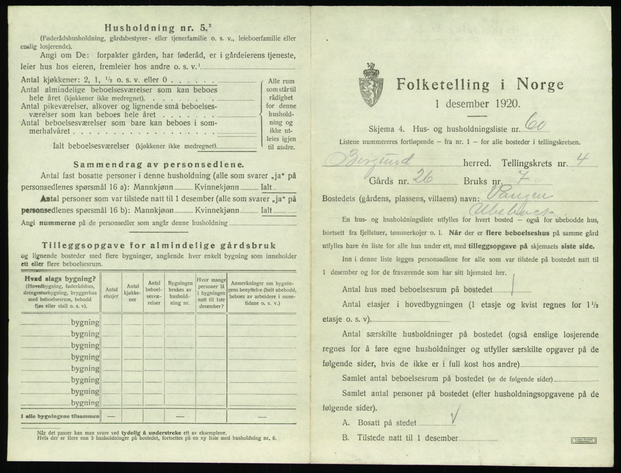 SAT, 1920 census for Borgund, 1920, p. 456