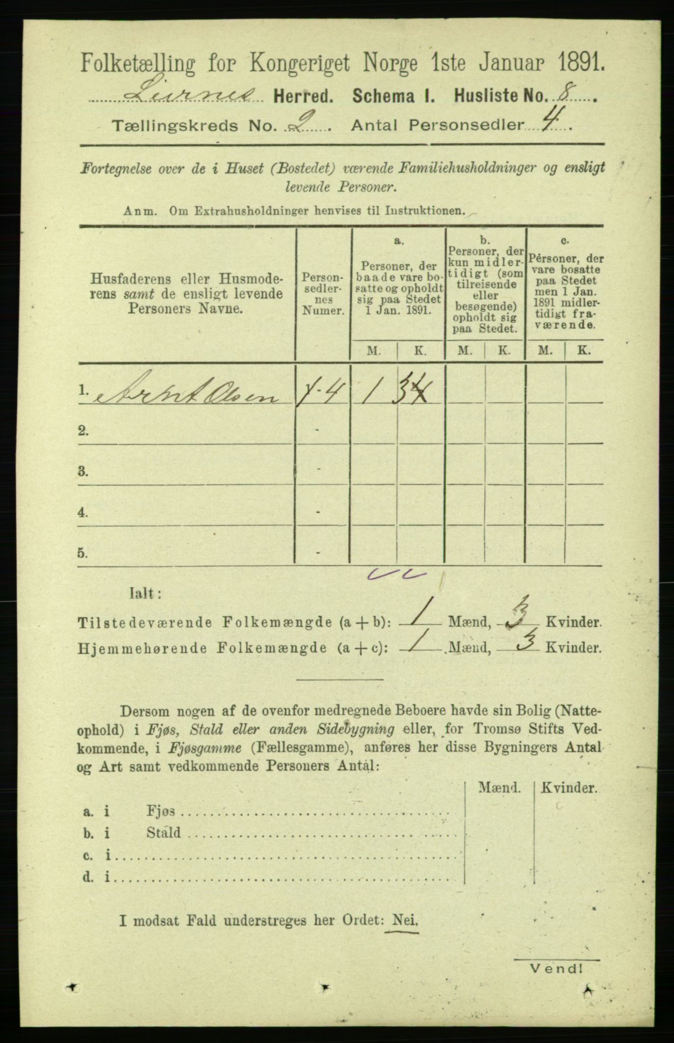 RA, 1891 census for 1737 Lierne, 1891, p. 509