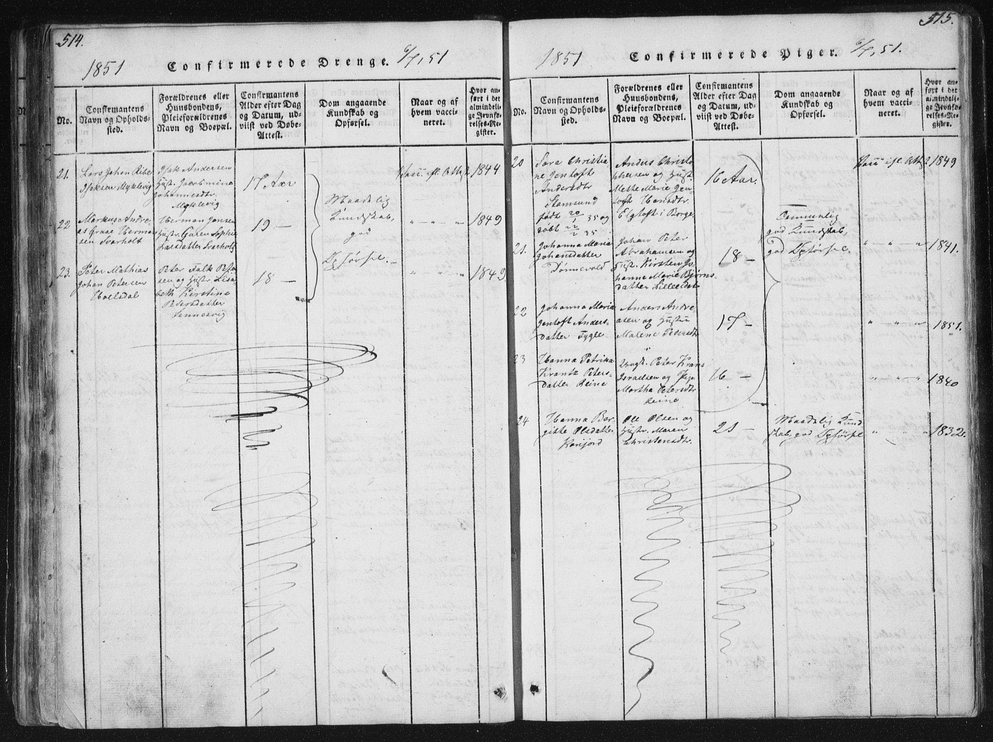 Ministerialprotokoller, klokkerbøker og fødselsregistre - Nordland, AV/SAT-A-1459/881/L1164: Parish register (copy) no. 881C01, 1818-1853, p. 514-515