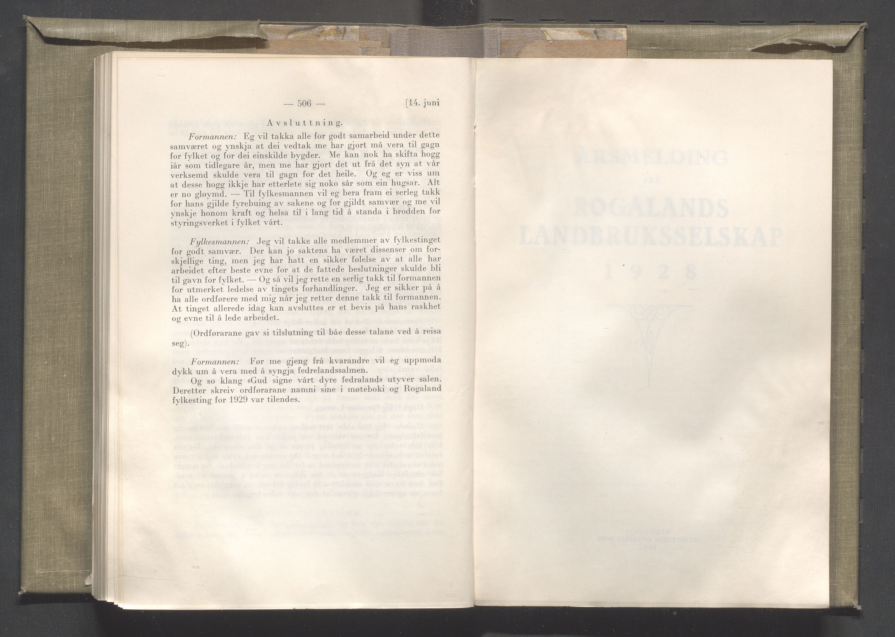 Rogaland fylkeskommune - Fylkesrådmannen , IKAR/A-900/A/Aa/Aaa/L0048: Møtebok , 1929, p. 506-507