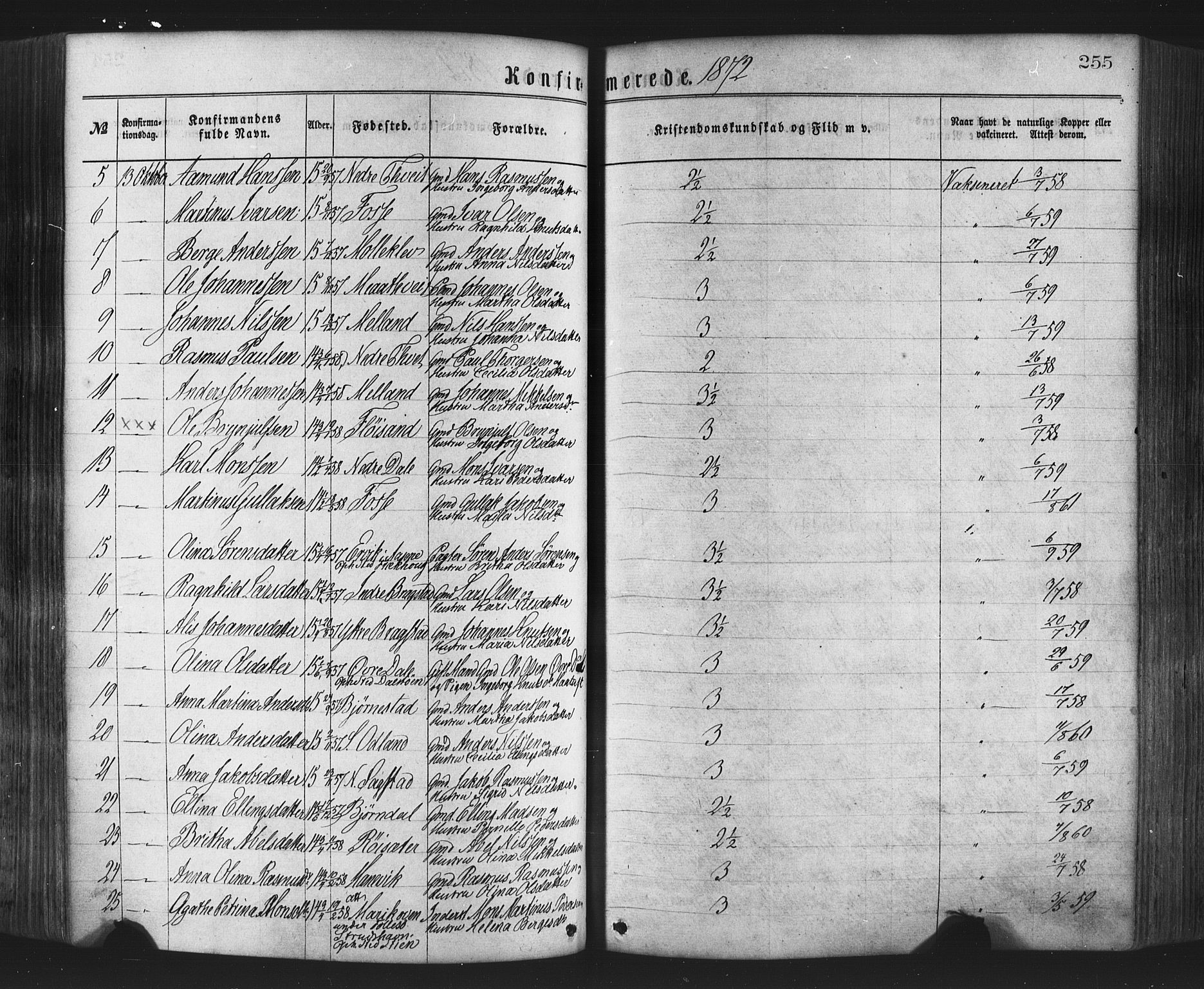 Hamre sokneprestembete, AV/SAB-A-75501/H/Ha/Haa/Haaa/L0015: Parish register (official) no. A 15, 1870-1881, p. 255