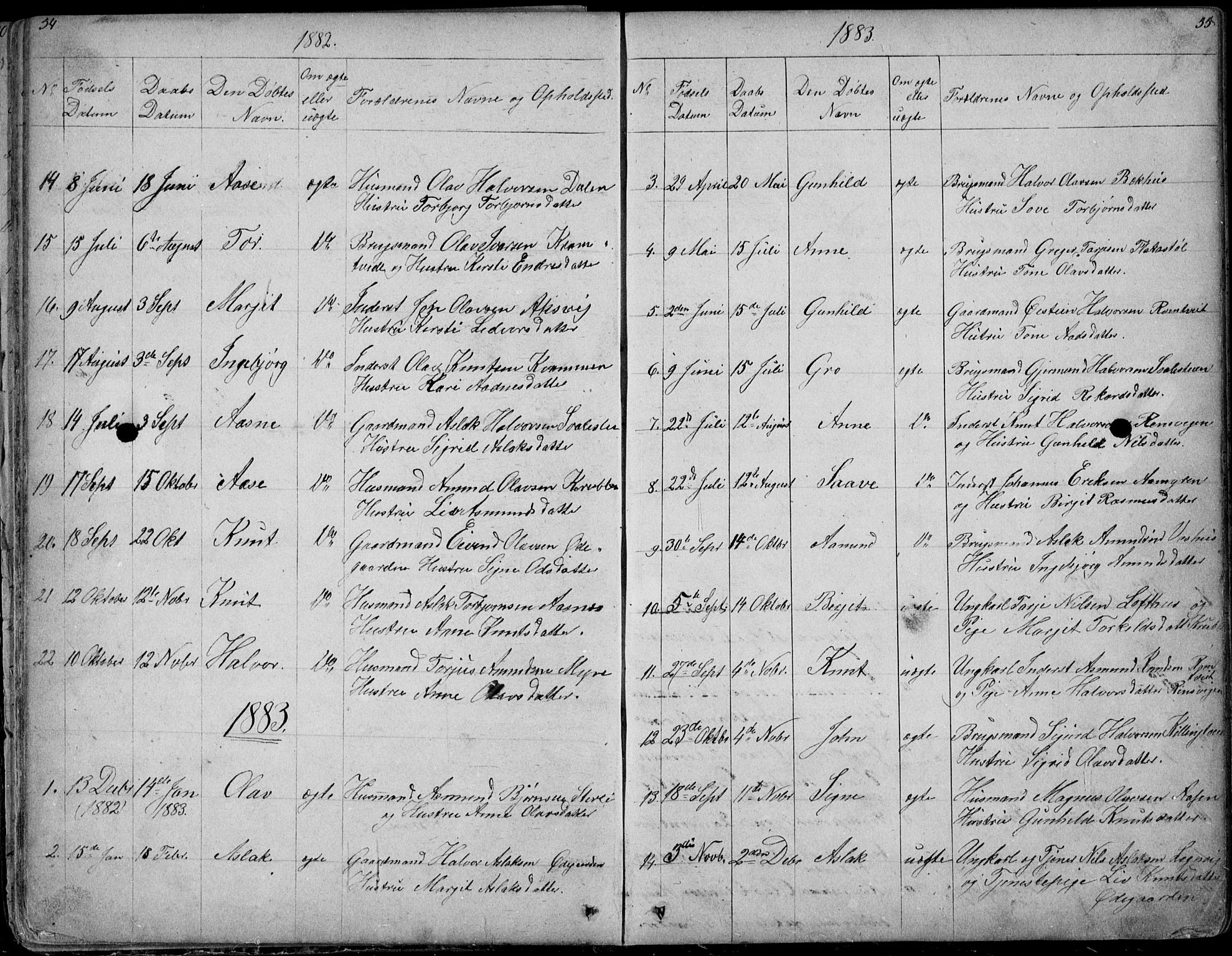 Rauland kirkebøker, SAKO/A-292/G/Ga/L0002: Parish register (copy) no. I 2, 1849-1935, p. 54-55
