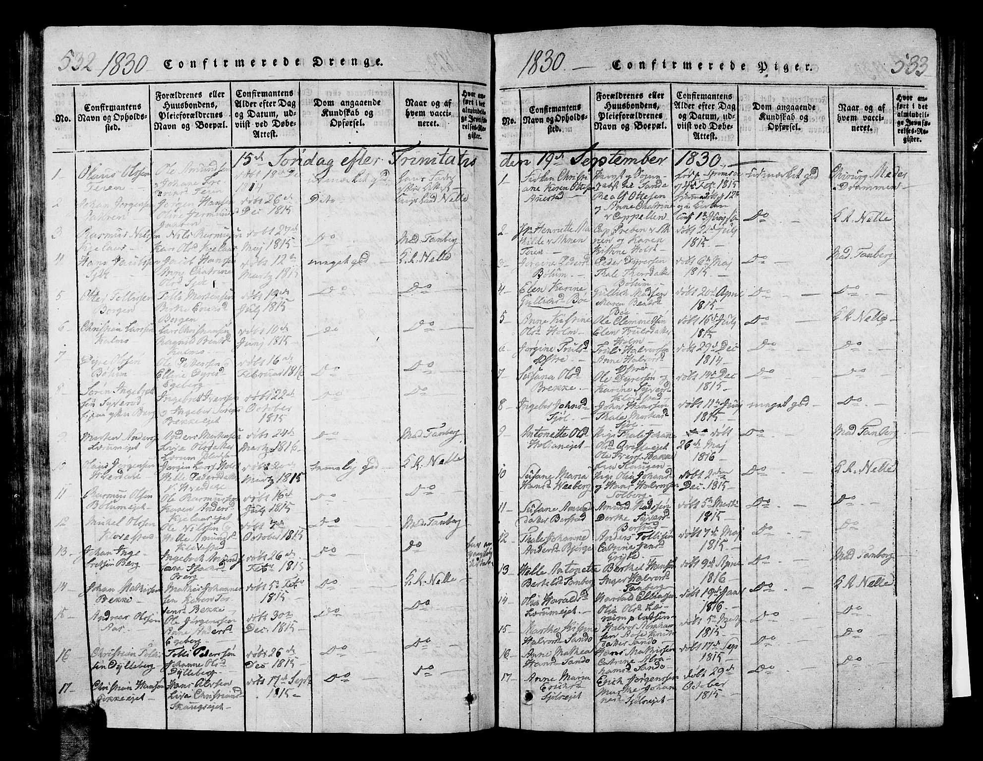 Sande Kirkebøker, SAKO/A-53/G/Ga/L0001: Parish register (copy) no. 1, 1814-1847, p. 532-533
