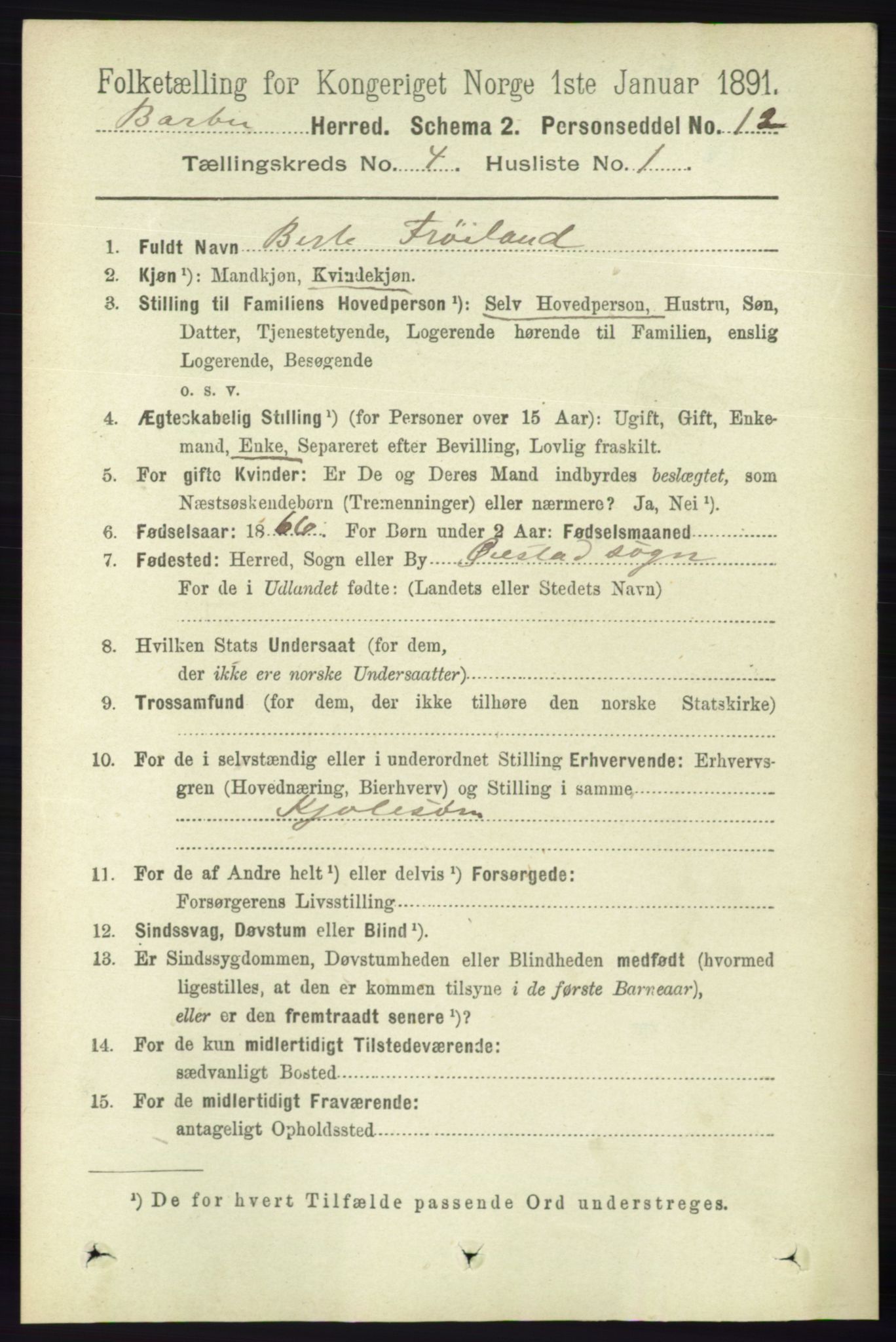 RA, 1891 census for 0990 Barbu, 1891, p. 2452