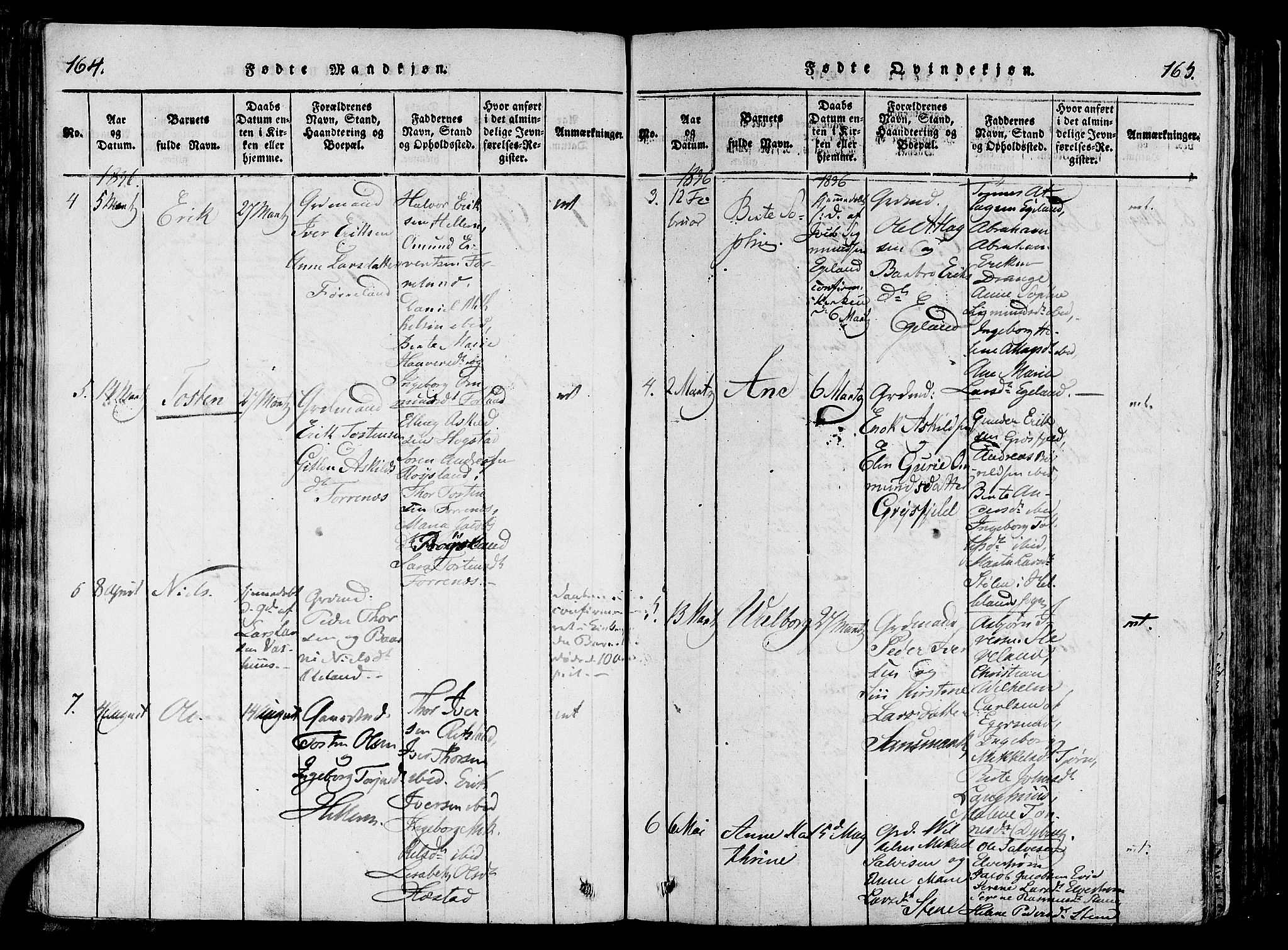 Lund sokneprestkontor, SAST/A-101809/S06/L0006: Parish register (official) no. A 6, 1816-1839, p. 164-165