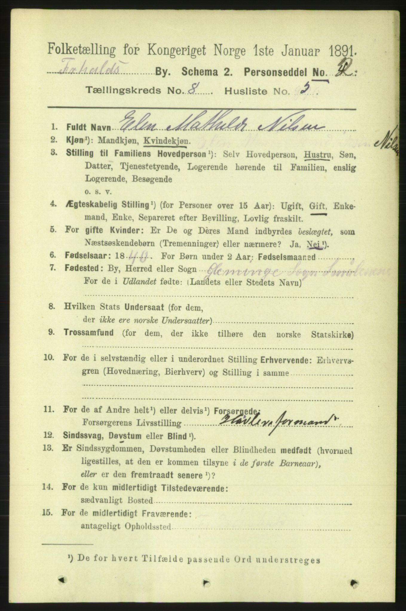 RA, 1891 census for 0101 Fredrikshald, 1891, p. 5424