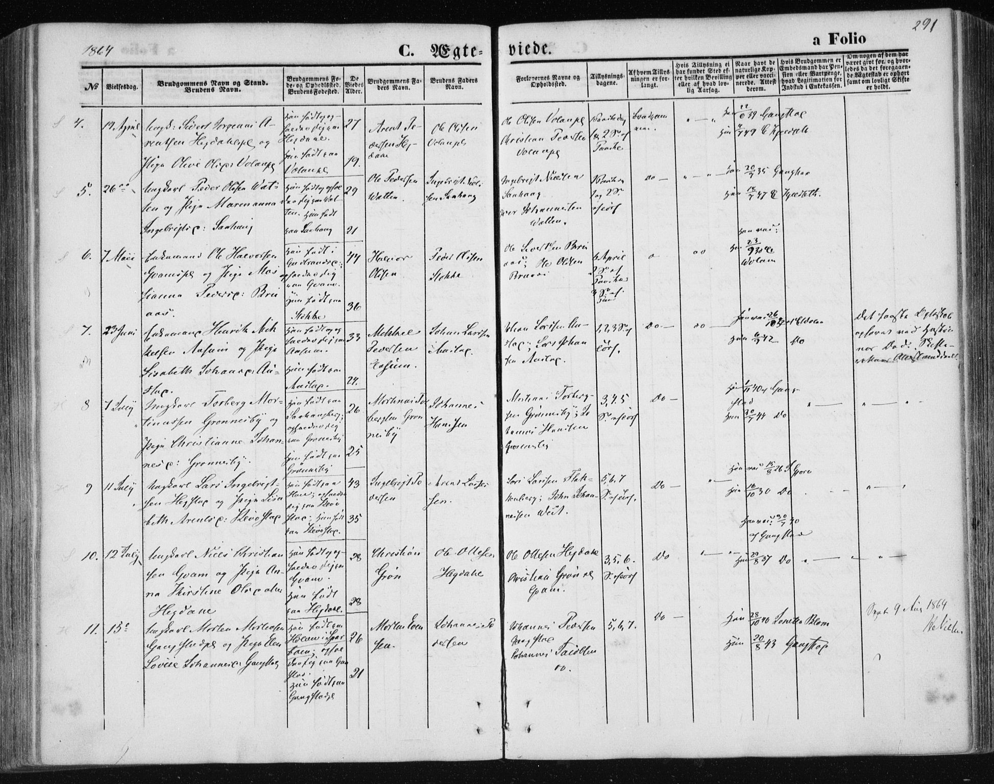 Ministerialprotokoller, klokkerbøker og fødselsregistre - Nord-Trøndelag, SAT/A-1458/730/L0283: Parish register (official) no. 730A08, 1855-1865, p. 291