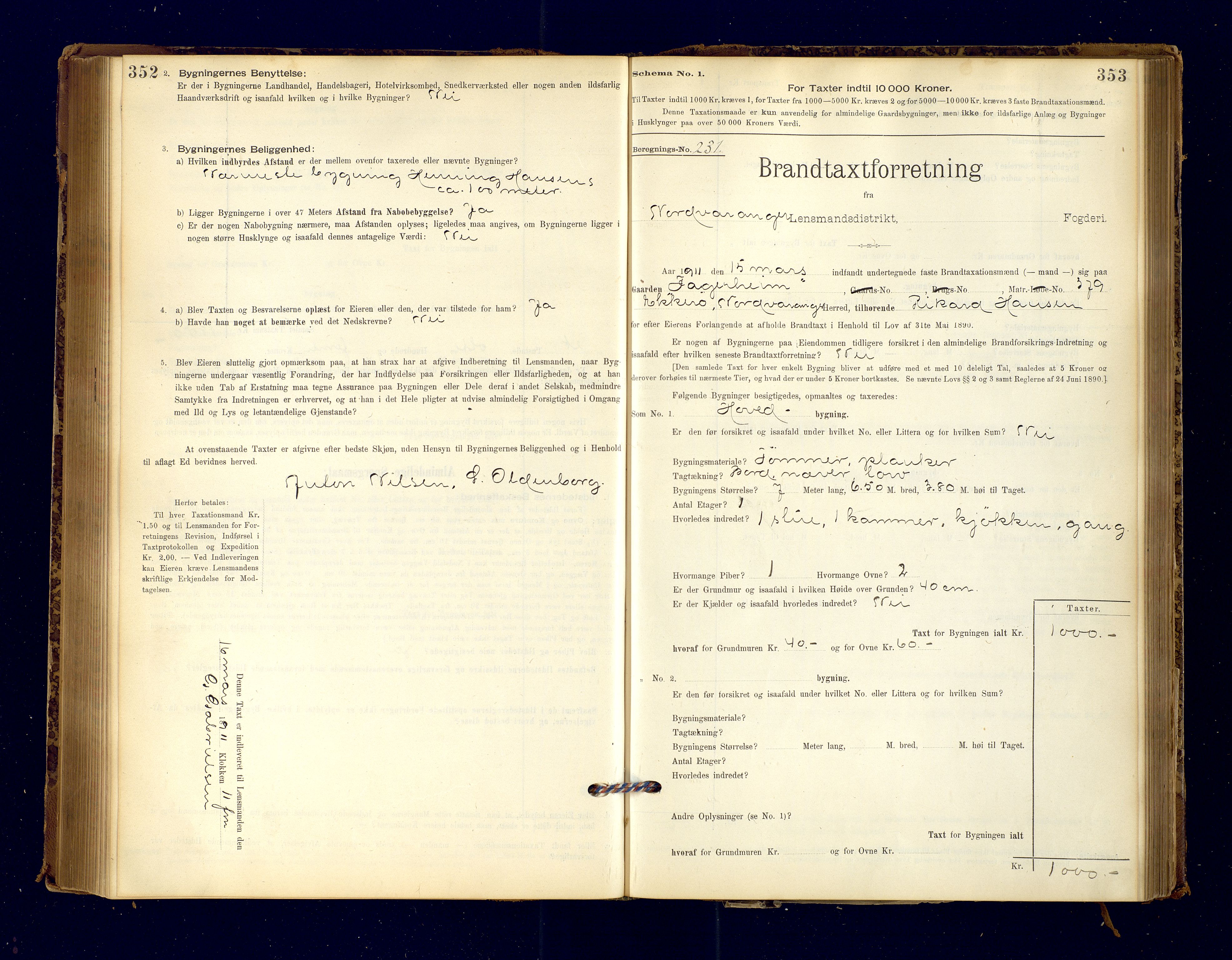 Nord-Varanger (Vadsø) lensmannskontor, AV/SATØ-S-1166/1/Fp/Fpb/L0198: Branntakstprotokoller, 1895-1913, p. 352-353