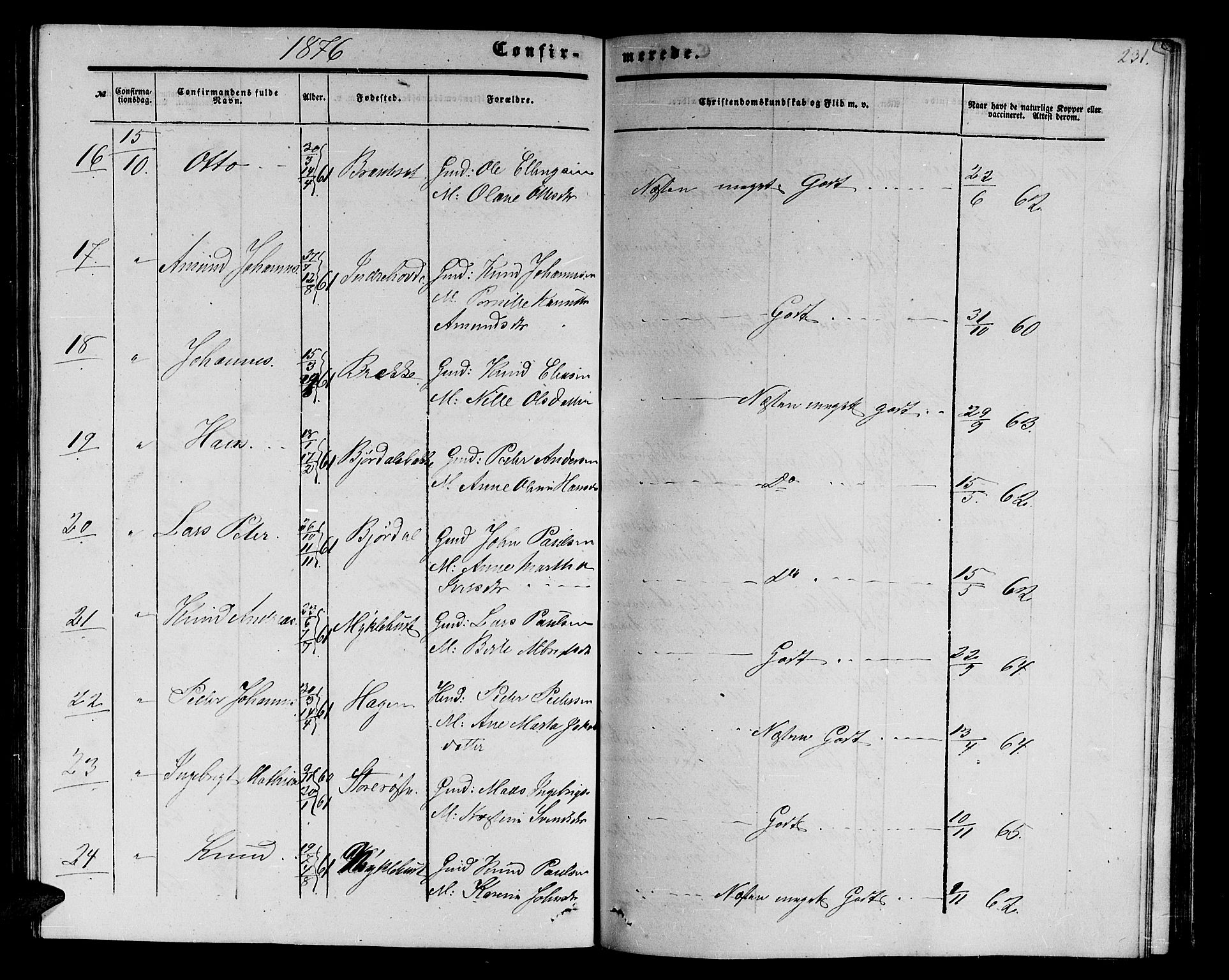 Ministerialprotokoller, klokkerbøker og fødselsregistre - Møre og Romsdal, AV/SAT-A-1454/513/L0188: Parish register (copy) no. 513C02, 1865-1882, p. 231