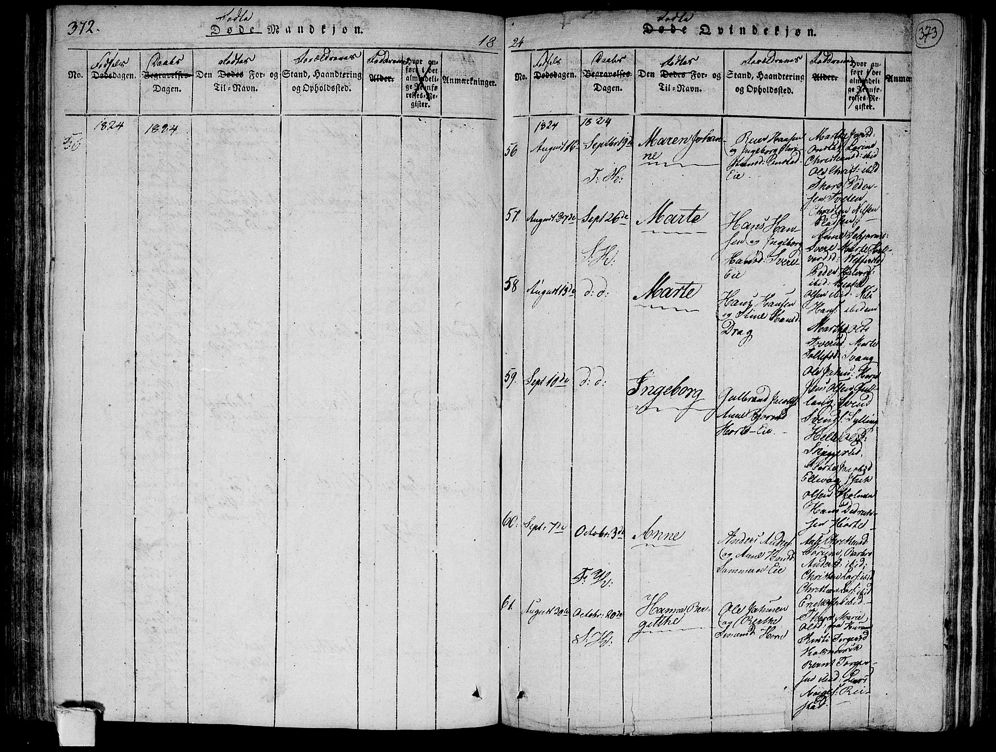 Lier kirkebøker, AV/SAKO-A-230/F/Fa/L0008: Parish register (official) no. I 8, 1813-1825, p. 372-373