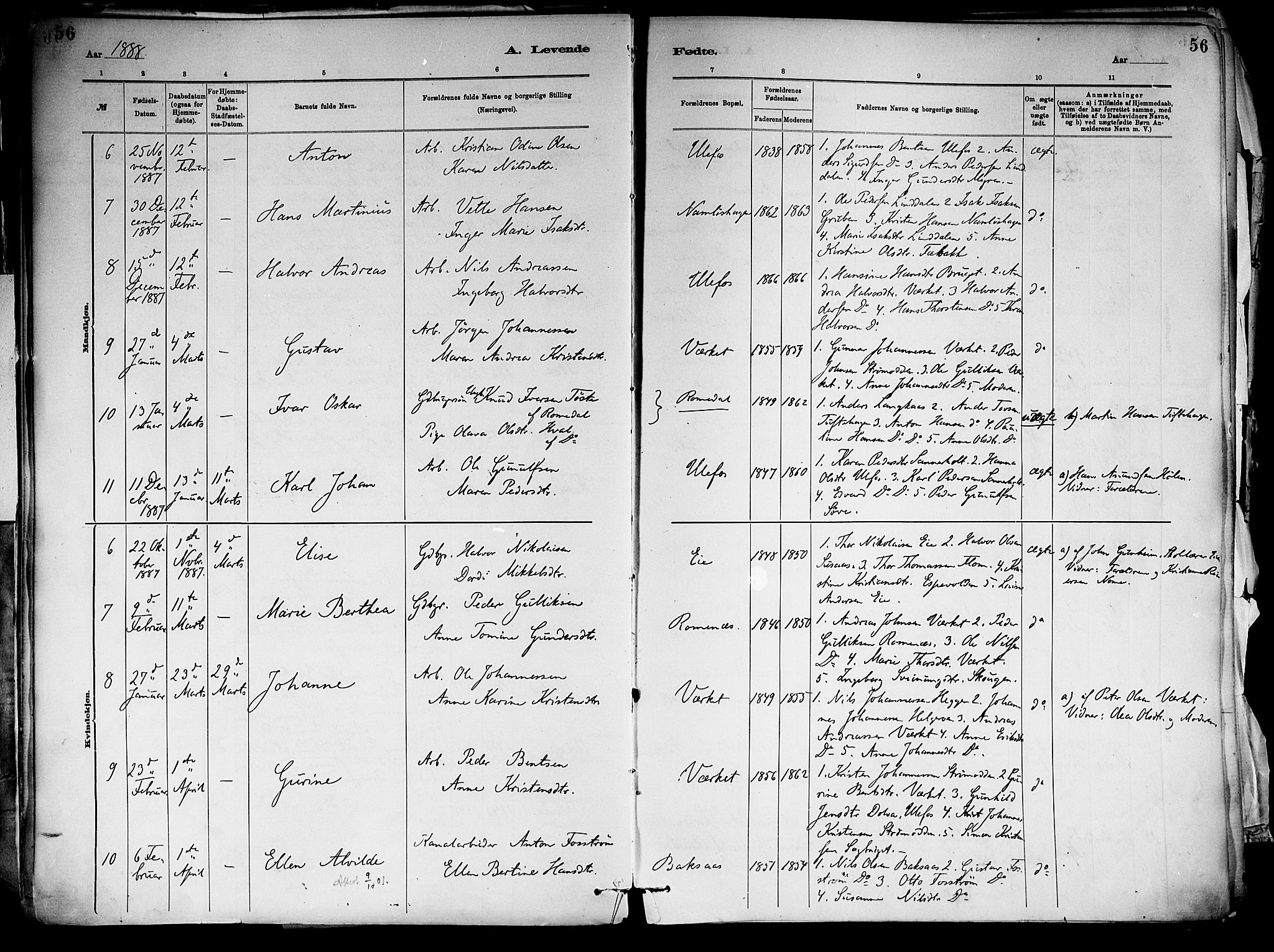 Holla kirkebøker, SAKO/A-272/F/Fa/L0008: Parish register (official) no. 8, 1882-1897, p. 56