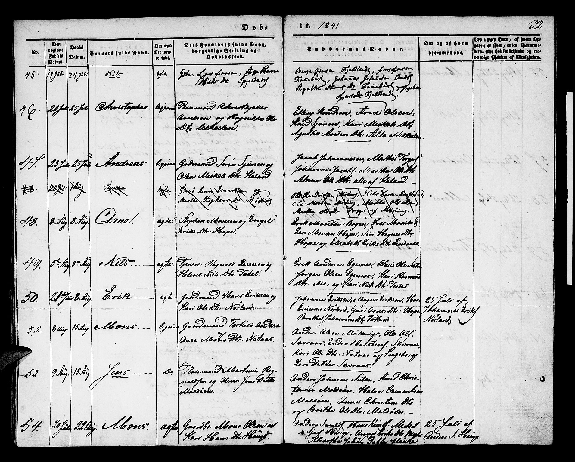 Lindås Sokneprestembete, AV/SAB-A-76701/H/Haa/Haaa/L0009: Parish register (official) no. A 9, 1835-1841, p. 32