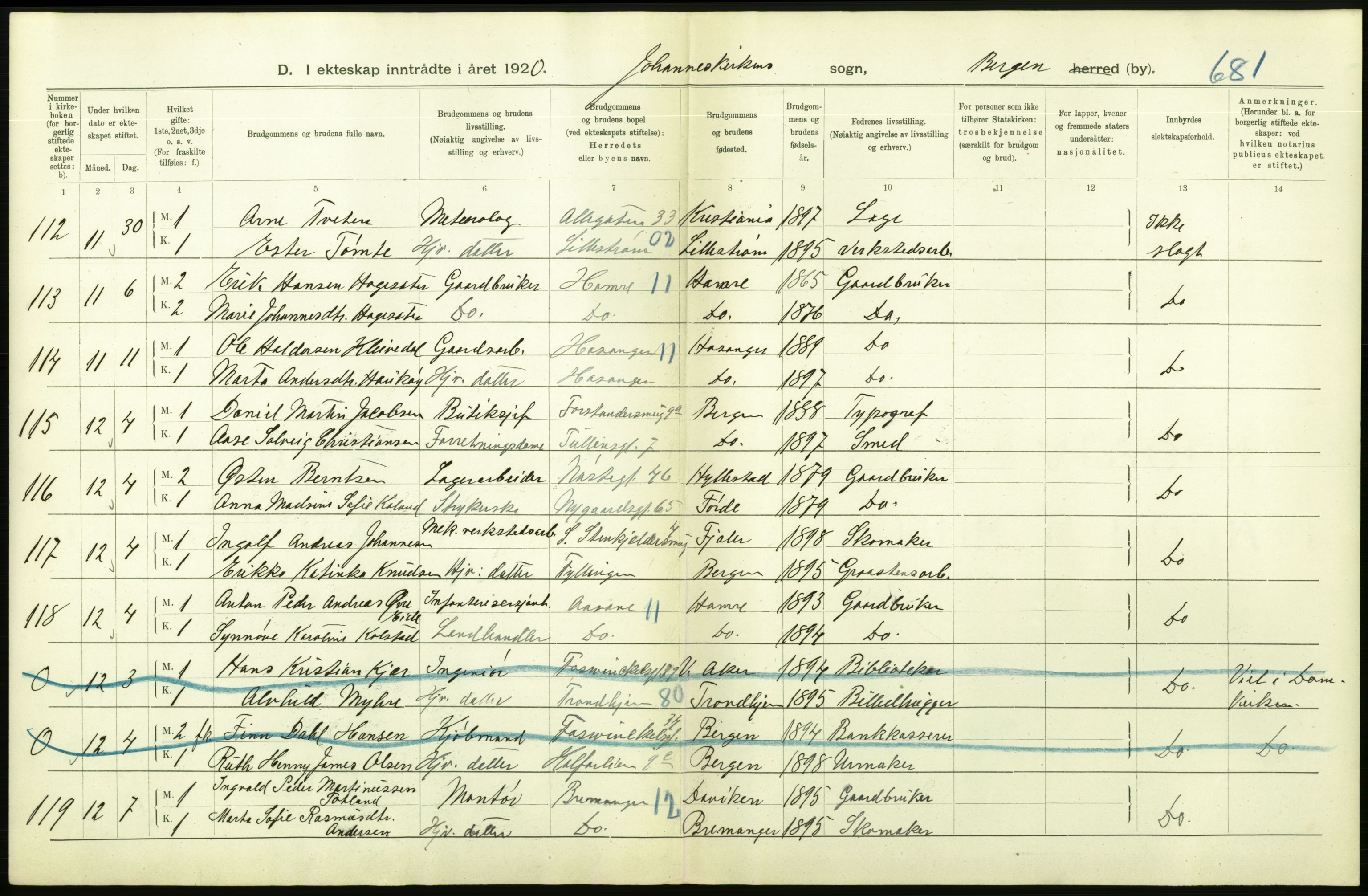 Statistisk sentralbyrå, Sosiodemografiske emner, Befolkning, AV/RA-S-2228/D/Df/Dfb/Dfbj/L0042: Bergen: Gifte, døde, dødfødte., 1920, p. 158