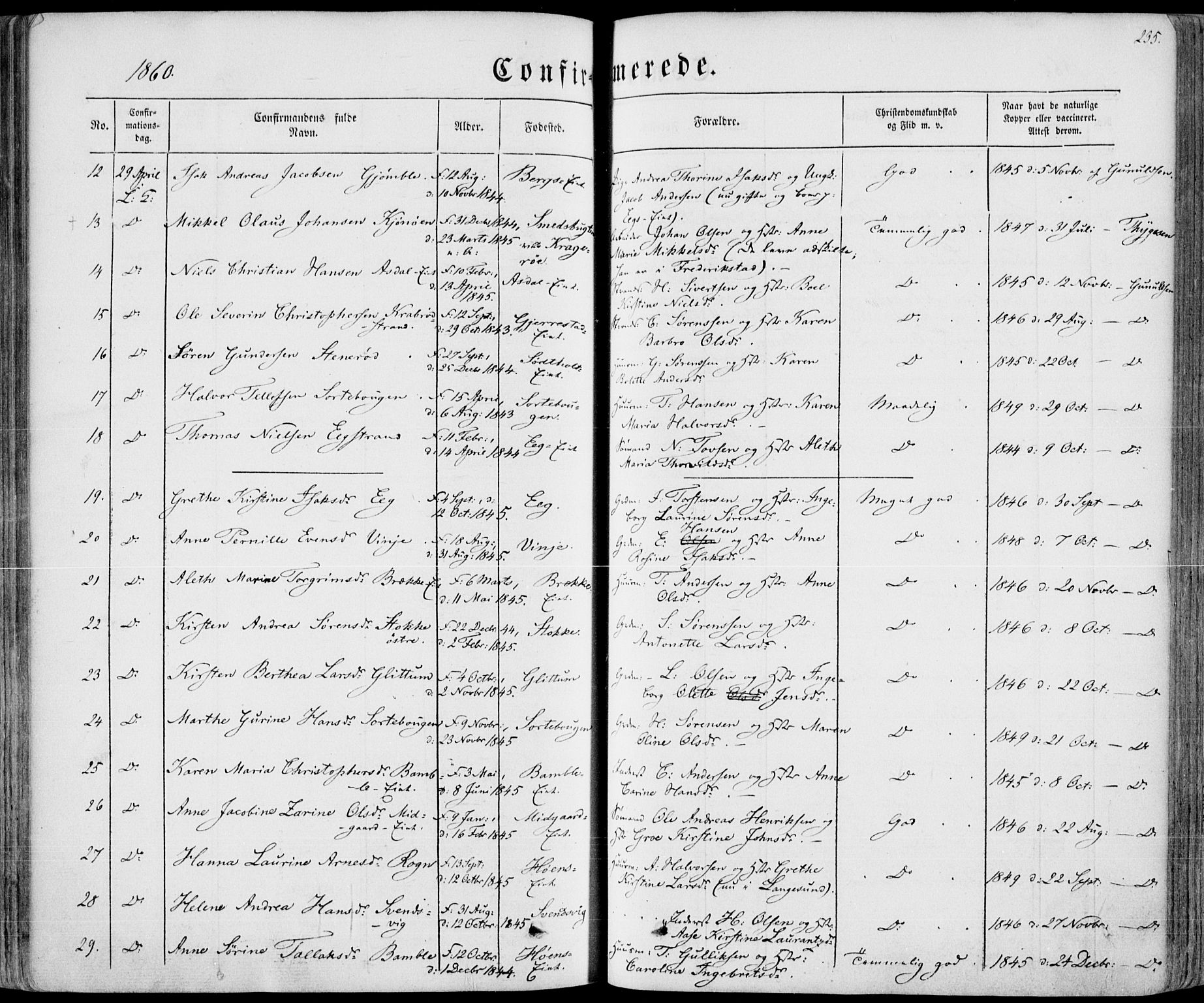 Bamble kirkebøker, SAKO/A-253/F/Fa/L0005: Parish register (official) no. I 5, 1854-1869, p. 235