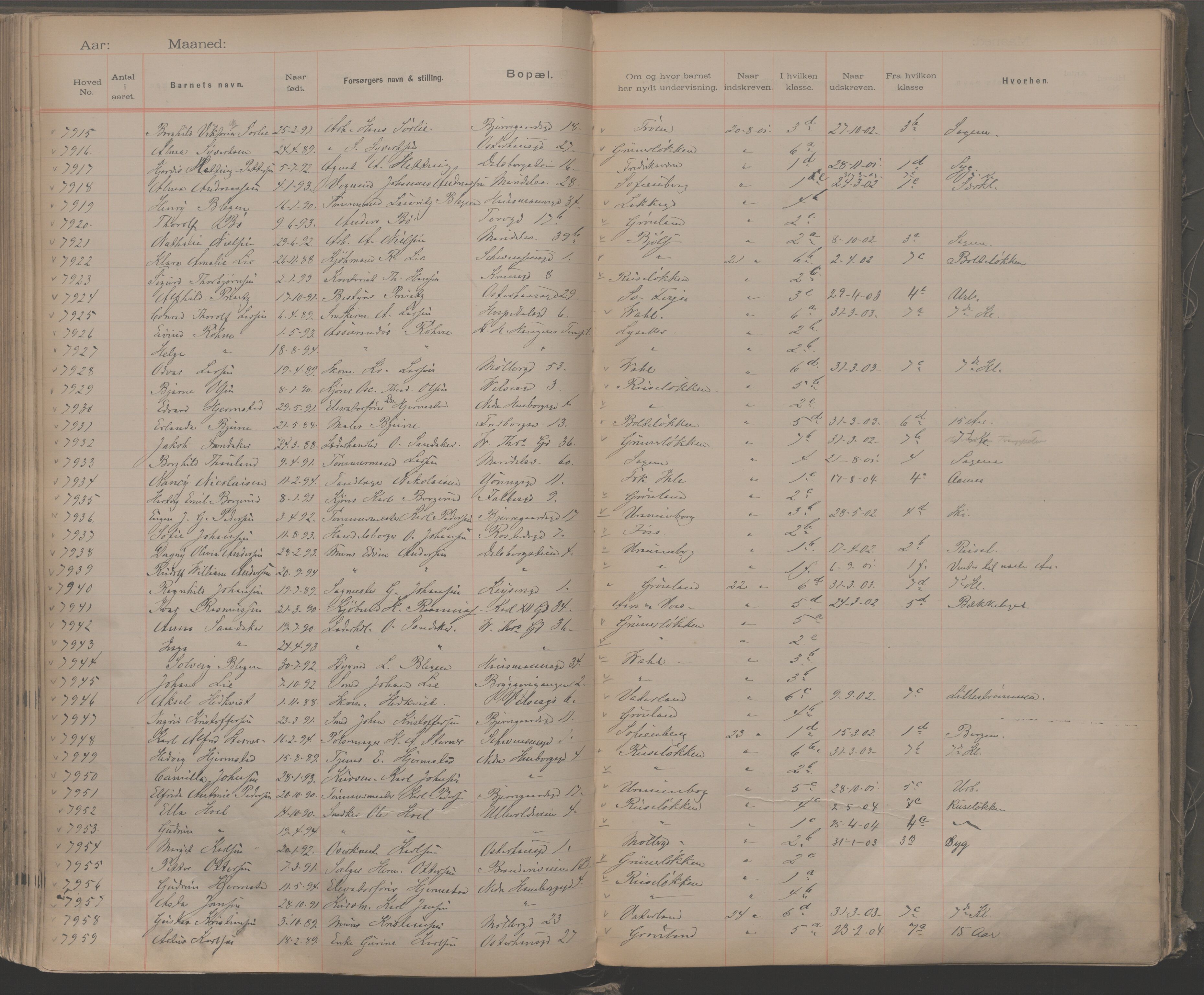 Møllergata skole, OBA/A-20129/F/Fa/L0001: Ut-/innskrivningsprotokoll, 1889-1907, p. 181