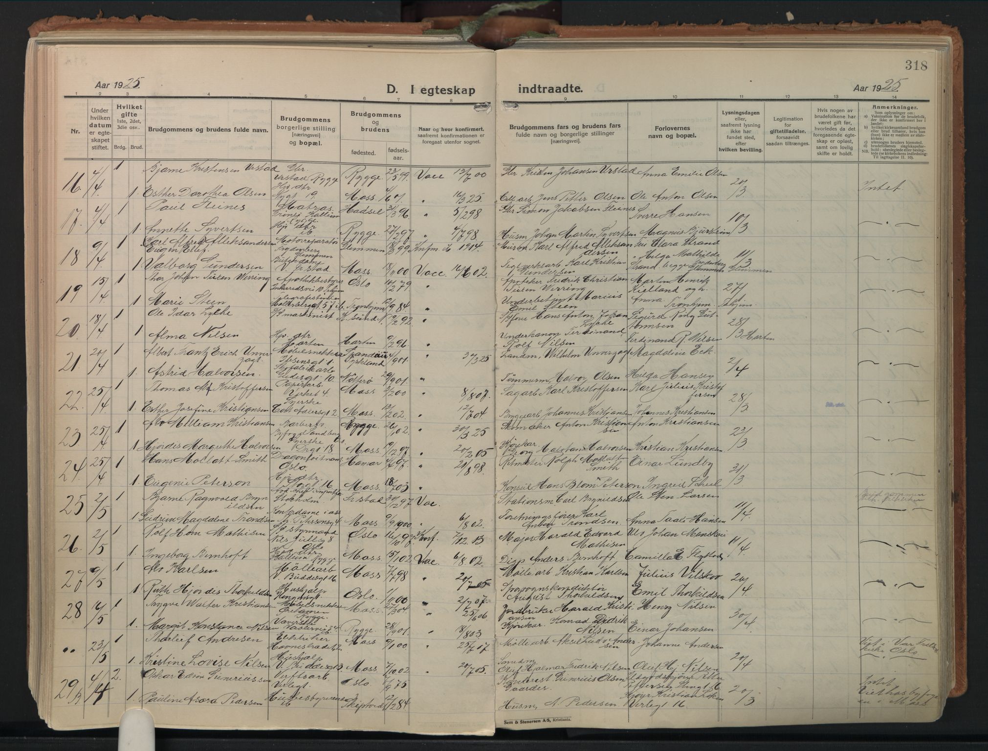 Moss prestekontor Kirkebøker, AV/SAO-A-2003/F/Fb/L0006: Parish register (official) no. II 6, 1924-1932, p. 318