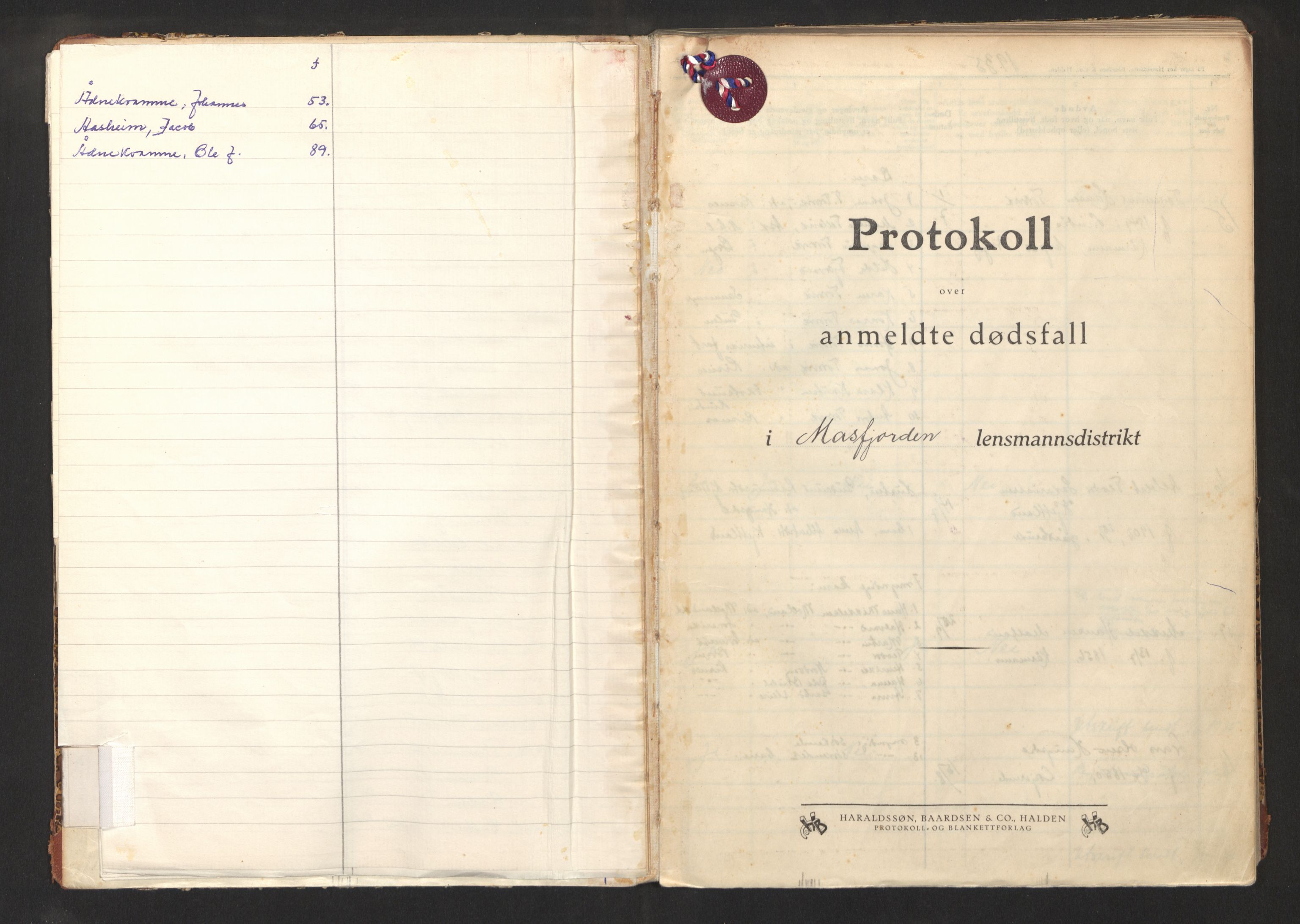 Lensmannen i Masfjorden, SAB/A-33801/0006/L0007: Dødsfallprotokoll, 1935-1950