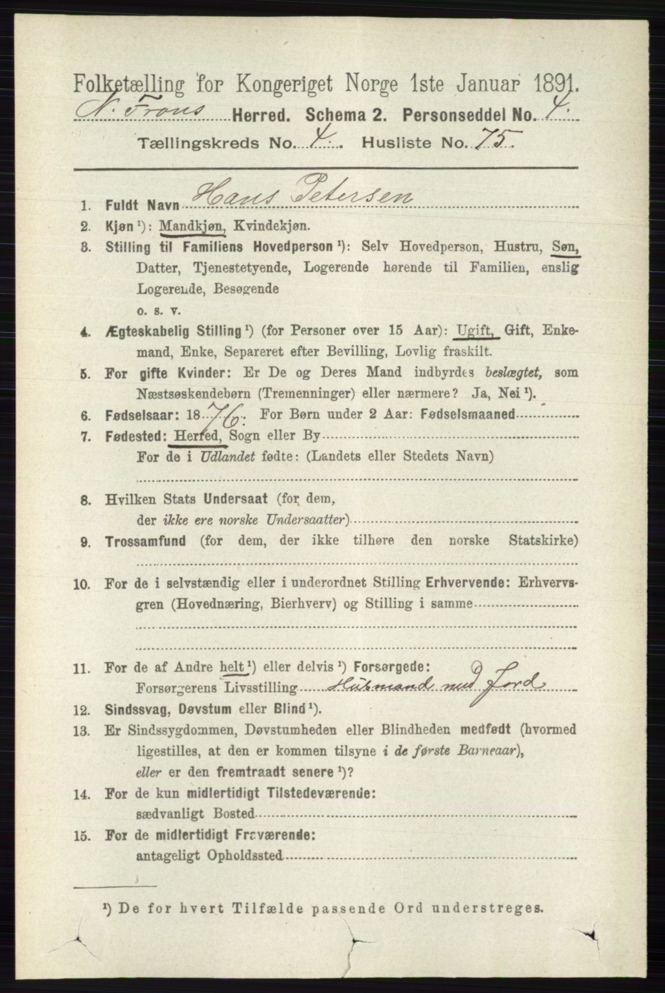 RA, 1891 census for 0518 Nord-Fron, 1891, p. 1915