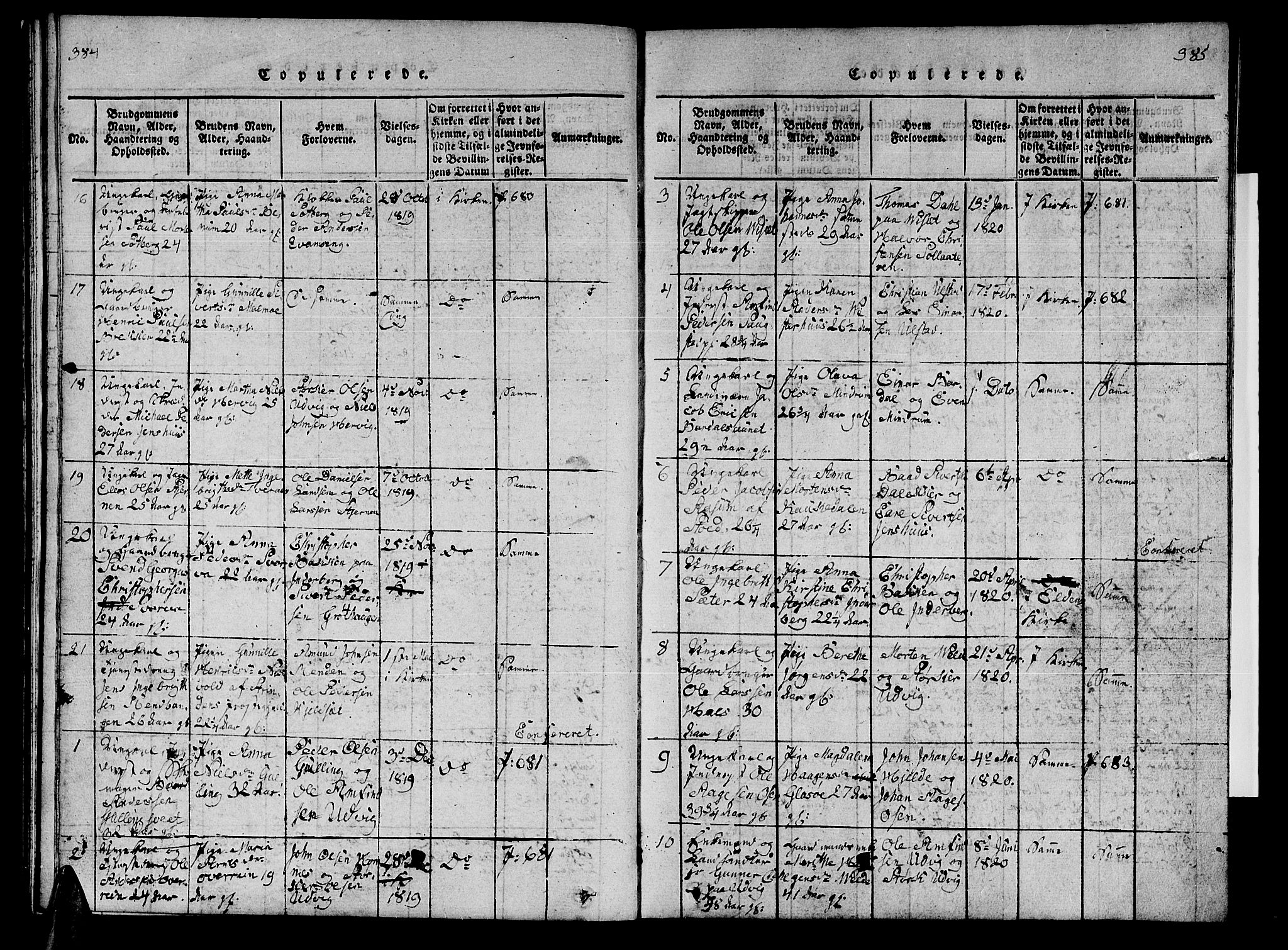 Ministerialprotokoller, klokkerbøker og fødselsregistre - Nord-Trøndelag, SAT/A-1458/741/L0400: Parish register (copy) no. 741C01, 1817-1825, p. 384-385