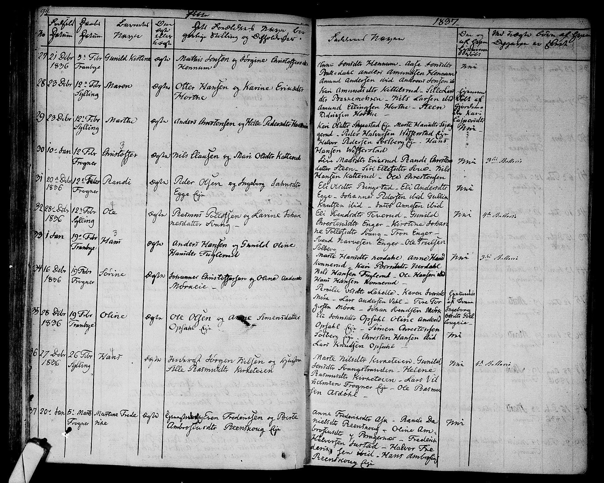 Lier kirkebøker, AV/SAKO-A-230/F/Fa/L0010: Parish register (official) no. I 10, 1827-1843, p. 94