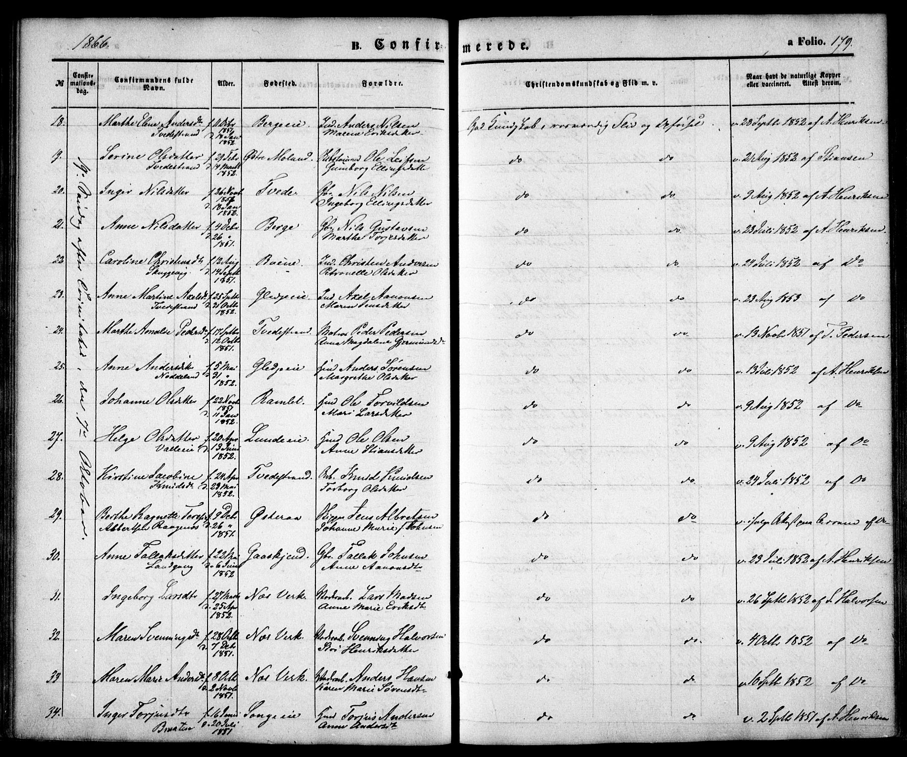 Holt sokneprestkontor, AV/SAK-1111-0021/F/Fa/L0009: Parish register (official) no. A 9, 1861-1871, p. 179