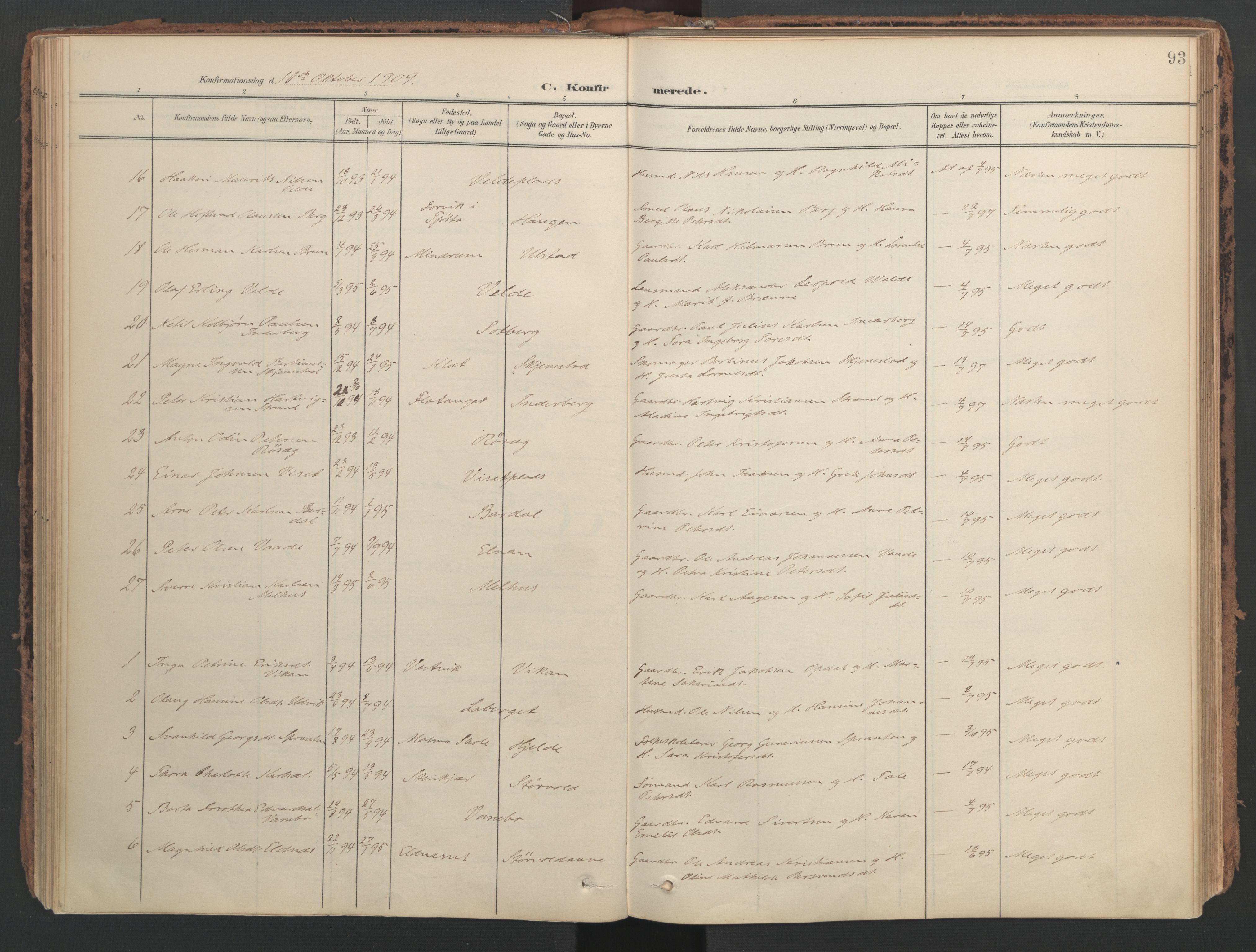 Ministerialprotokoller, klokkerbøker og fødselsregistre - Nord-Trøndelag, SAT/A-1458/741/L0397: Parish register (official) no. 741A11, 1901-1911, p. 93