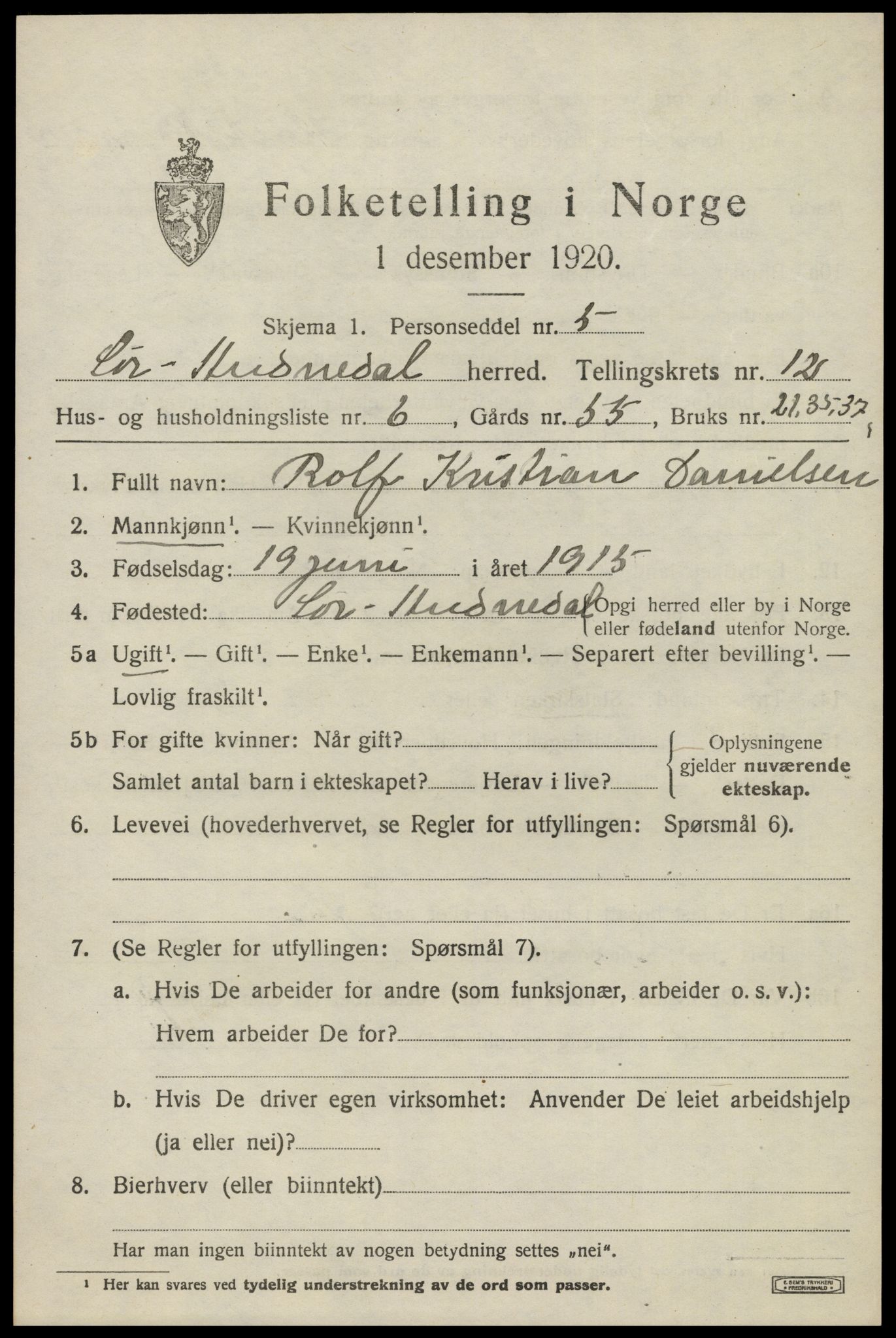 SAK, 1920 census for Sør-Audnedal, 1920, p. 4565