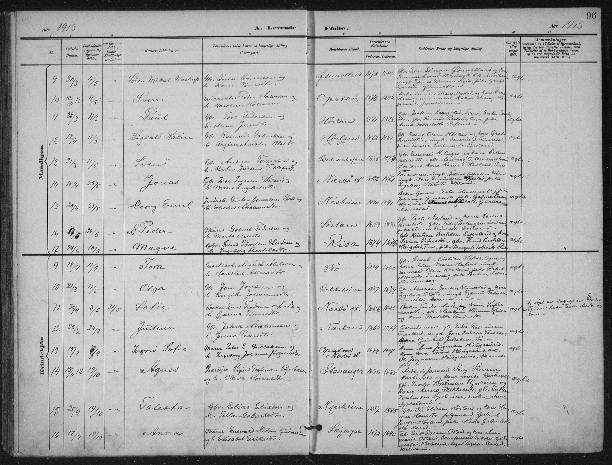 Hå sokneprestkontor, AV/SAST-A-101801/002/B/L0001: Parish register (official) no. A 11, 1897-1924, p. 96