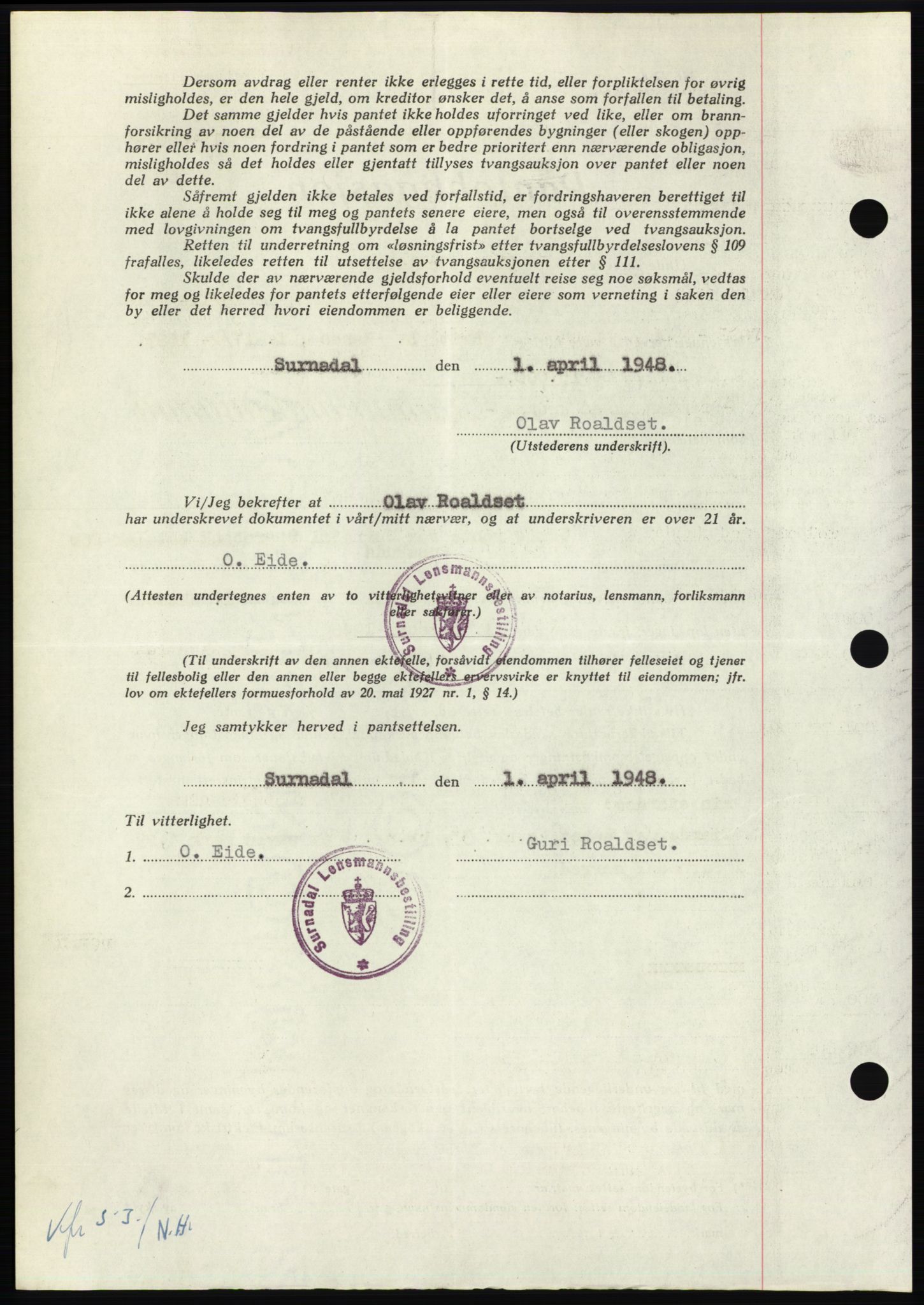 Nordmøre sorenskriveri, AV/SAT-A-4132/1/2/2Ca: Mortgage book no. B98, 1948-1948, Diary no: : 762/1948