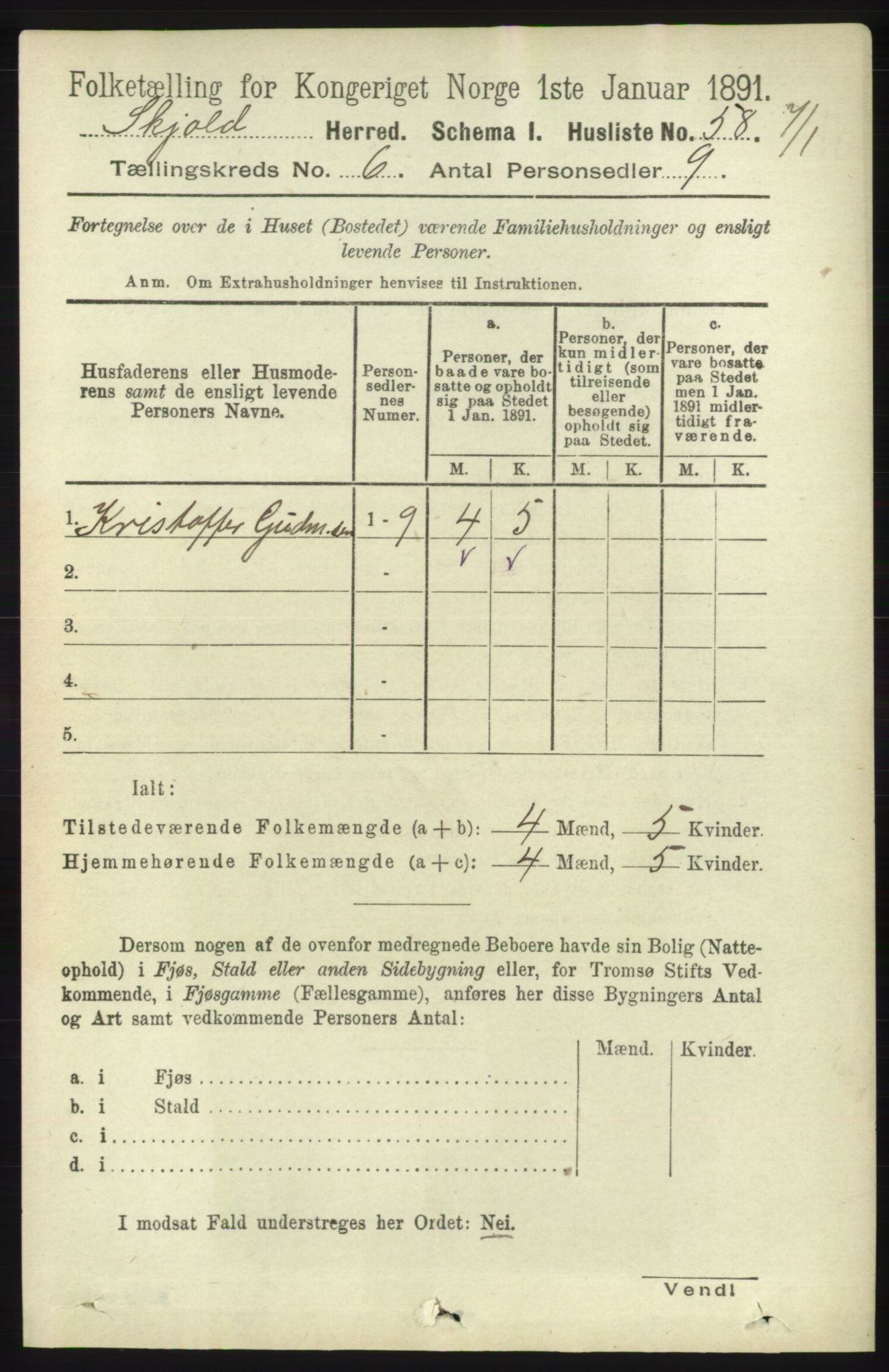 RA, 1891 census for 1154 Skjold, 1891, p. 1007