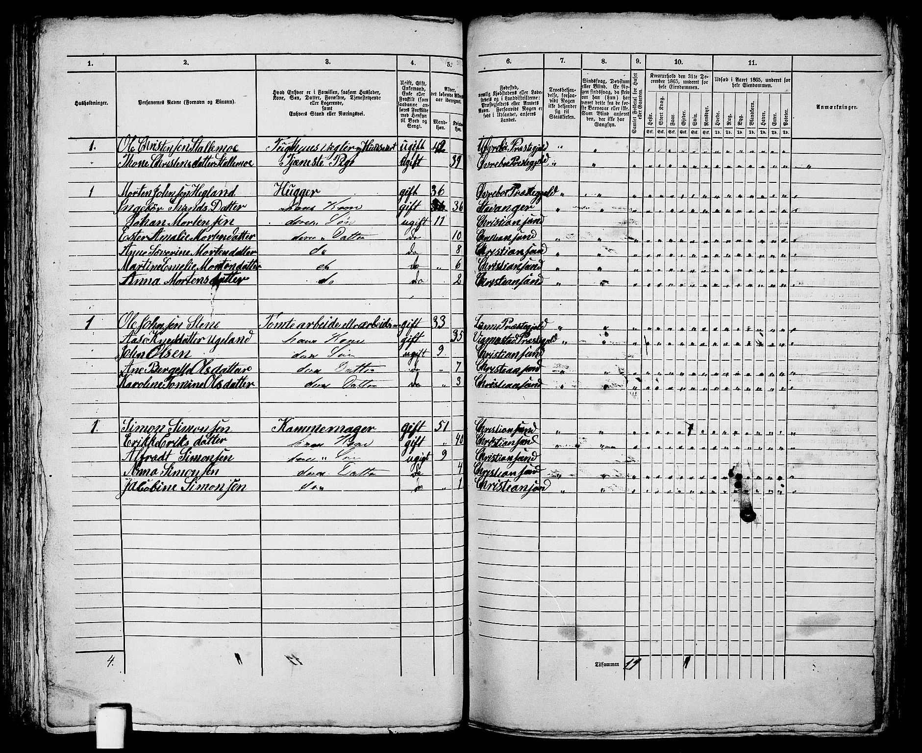 RA, 1865 census for Kristiansand, 1865, p. 822