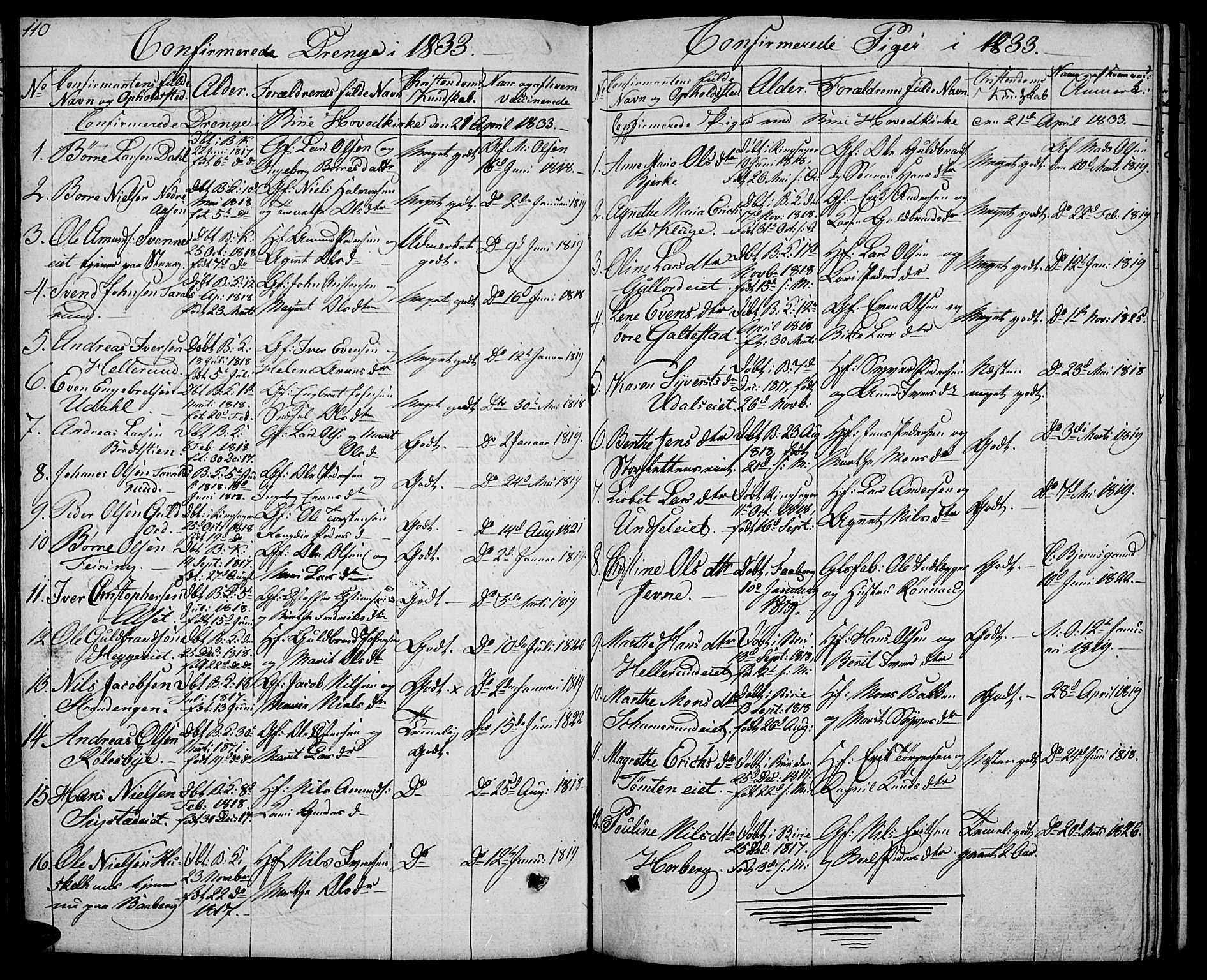 Biri prestekontor, SAH/PREST-096/H/Ha/Hab/L0002: Parish register (copy) no. 2, 1828-1842, p. 110