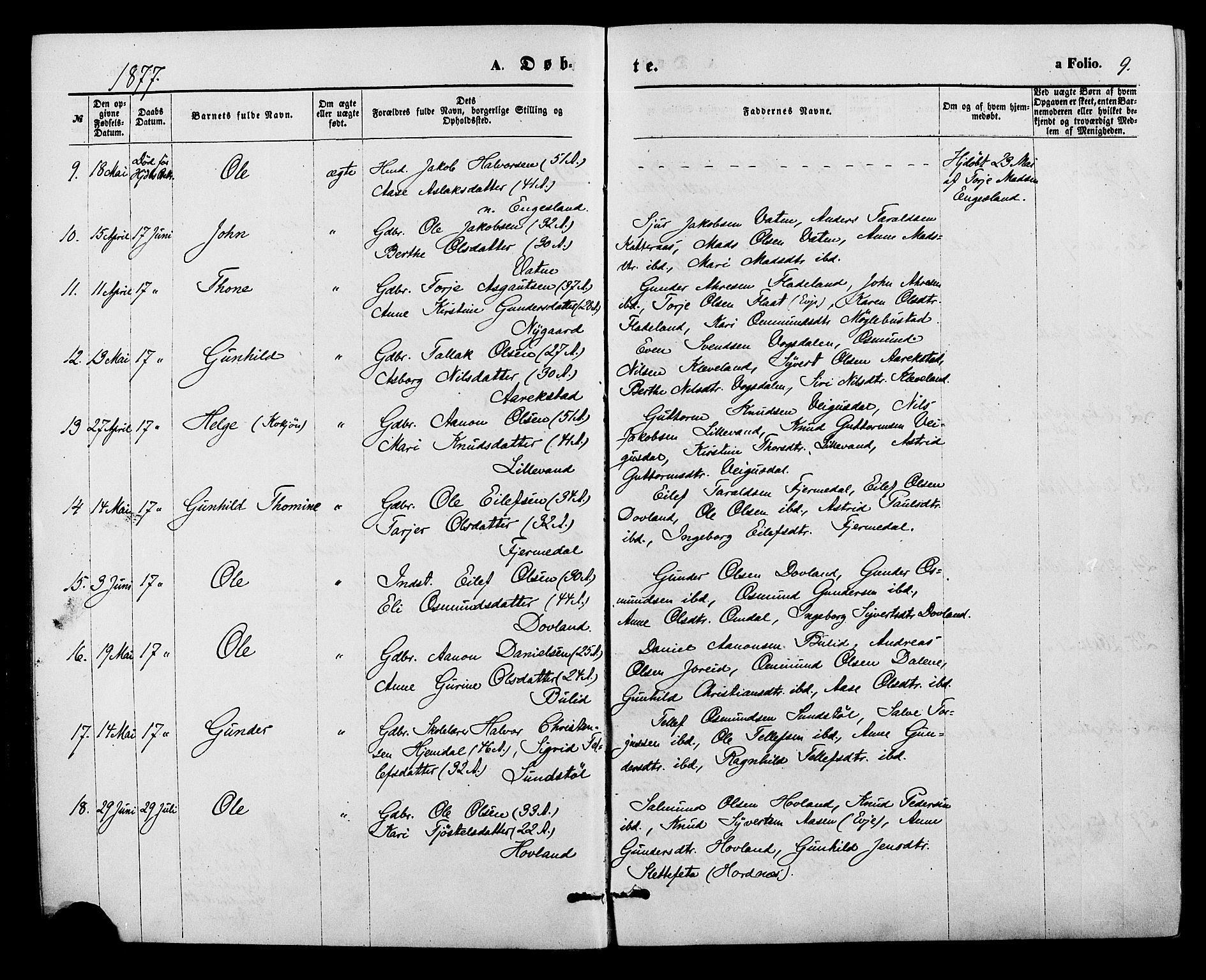 Herefoss sokneprestkontor, SAK/1111-0019/F/Fa/Fab/L0003: Parish register (official) no. A 3, 1875-1886, p. 9