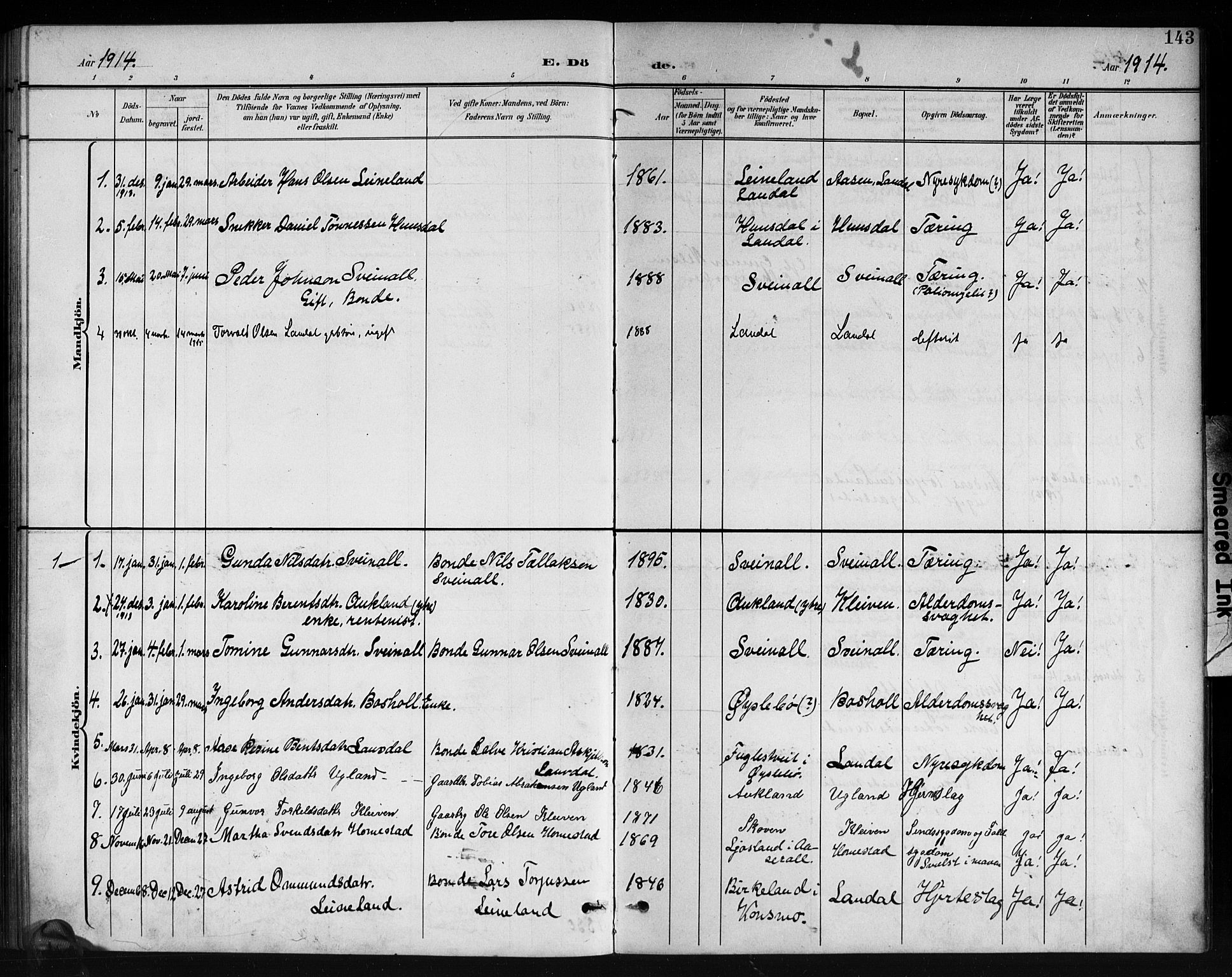 Holum sokneprestkontor, AV/SAK-1111-0022/F/Fb/Fbb/L0004: Parish register (copy) no. B 4, 1899-1920, p. 143